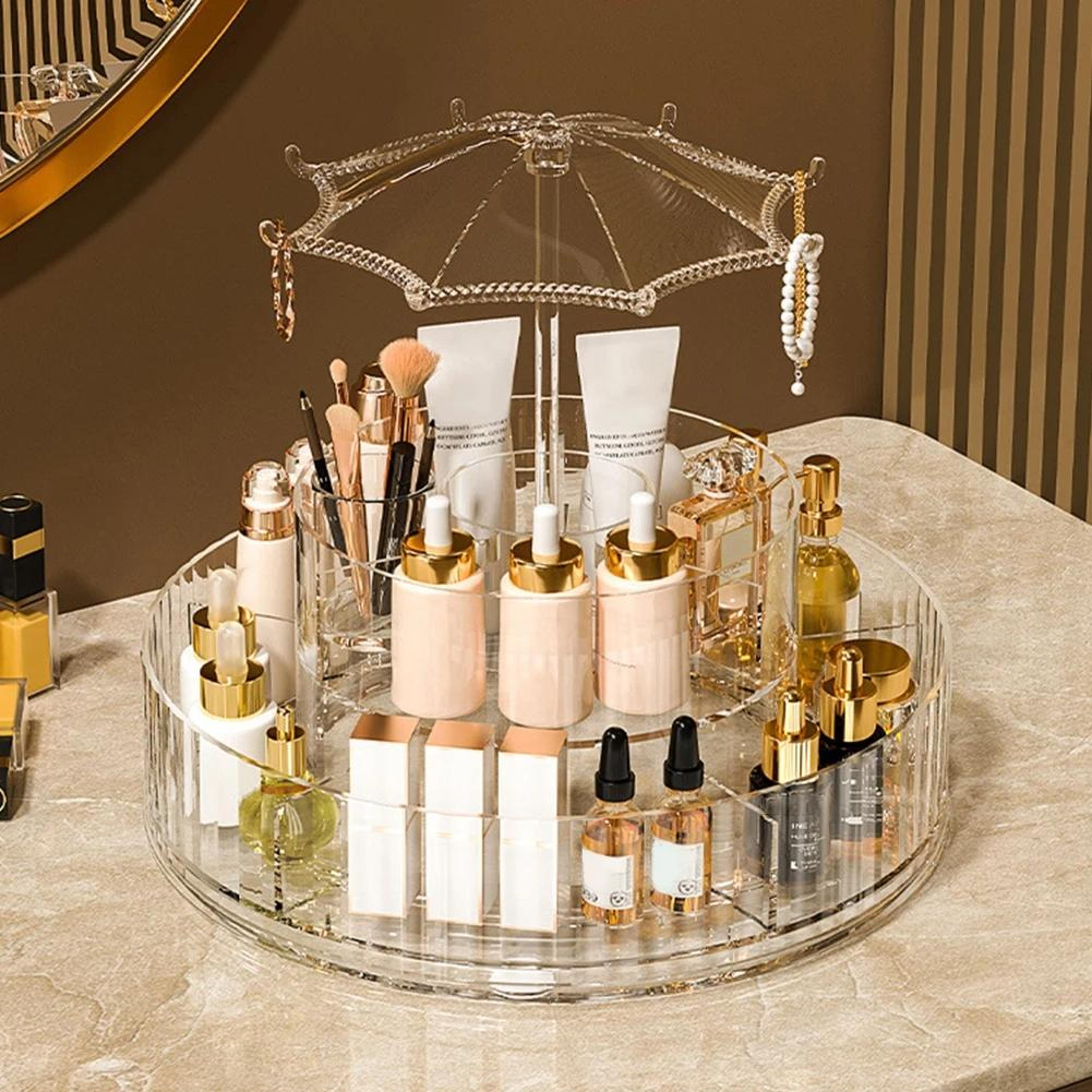 Large Capacity Rotating Cosmetic Storage Box With Transparent Compartments 0