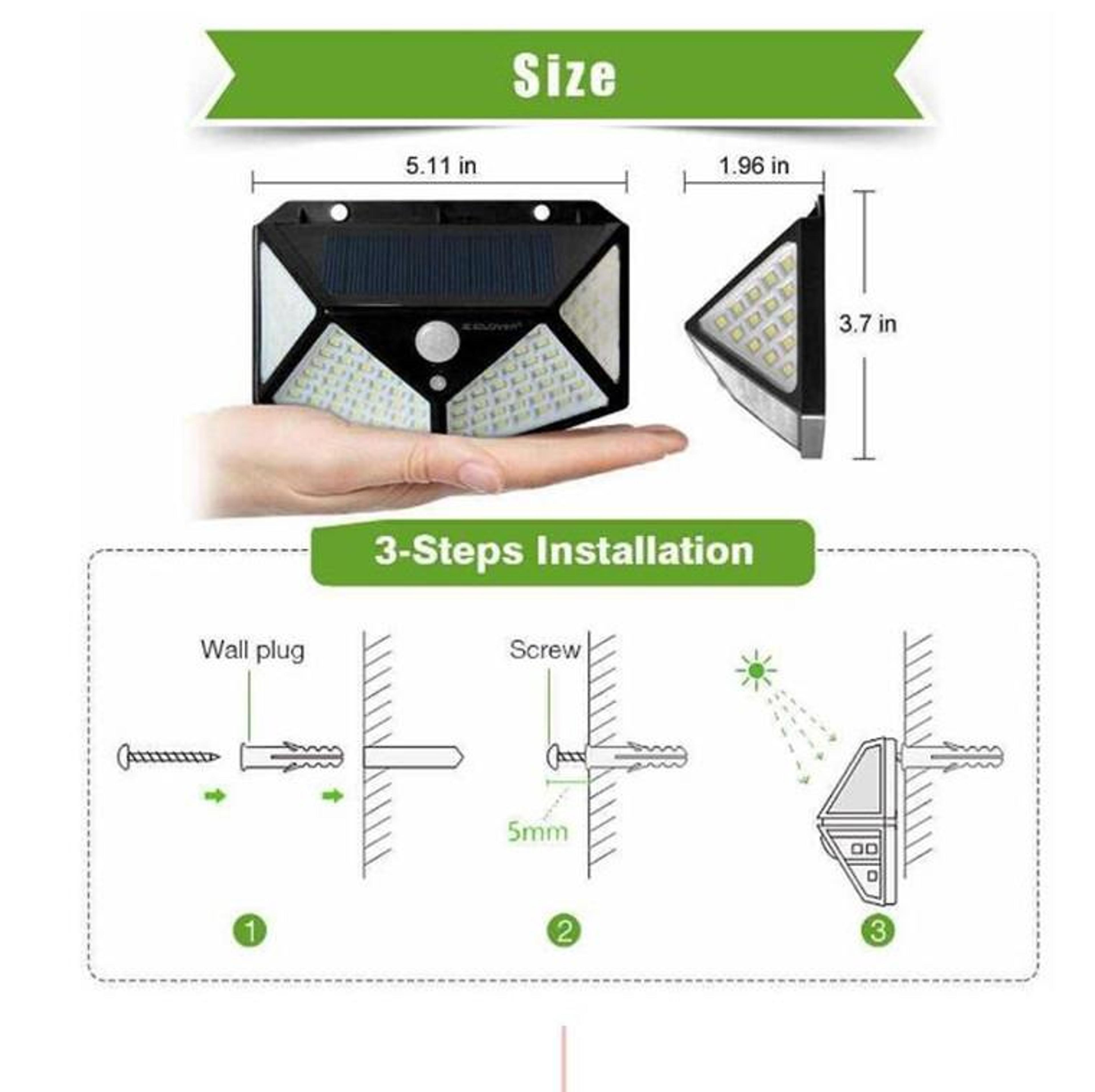100 LED Solar Wall Light With Motion Sensor For Patio Garden  Balcony Security 5