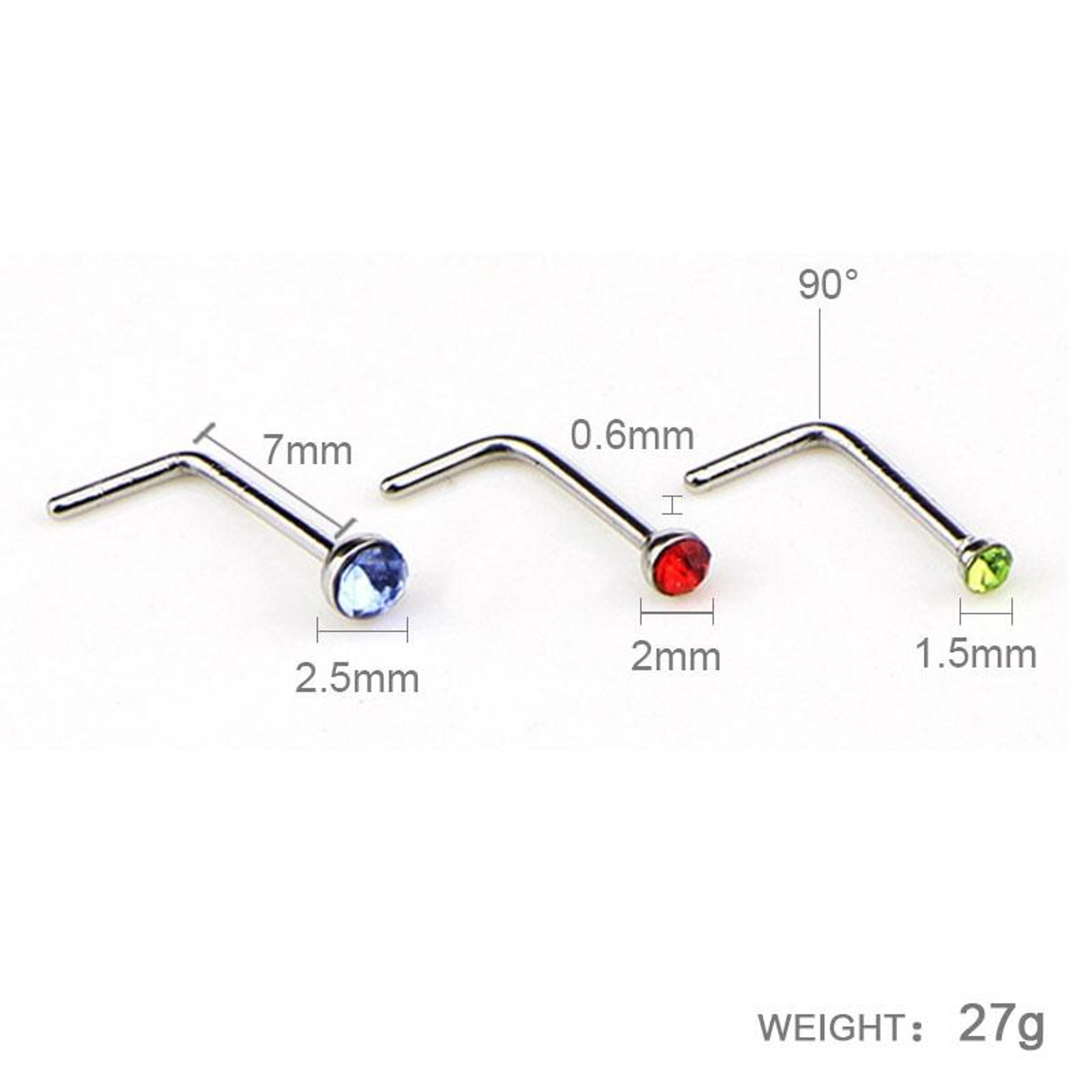 60PCS Nose Stud Rings Set With Mixed Crystal Diamonds In Stainless Steel L Shape 3