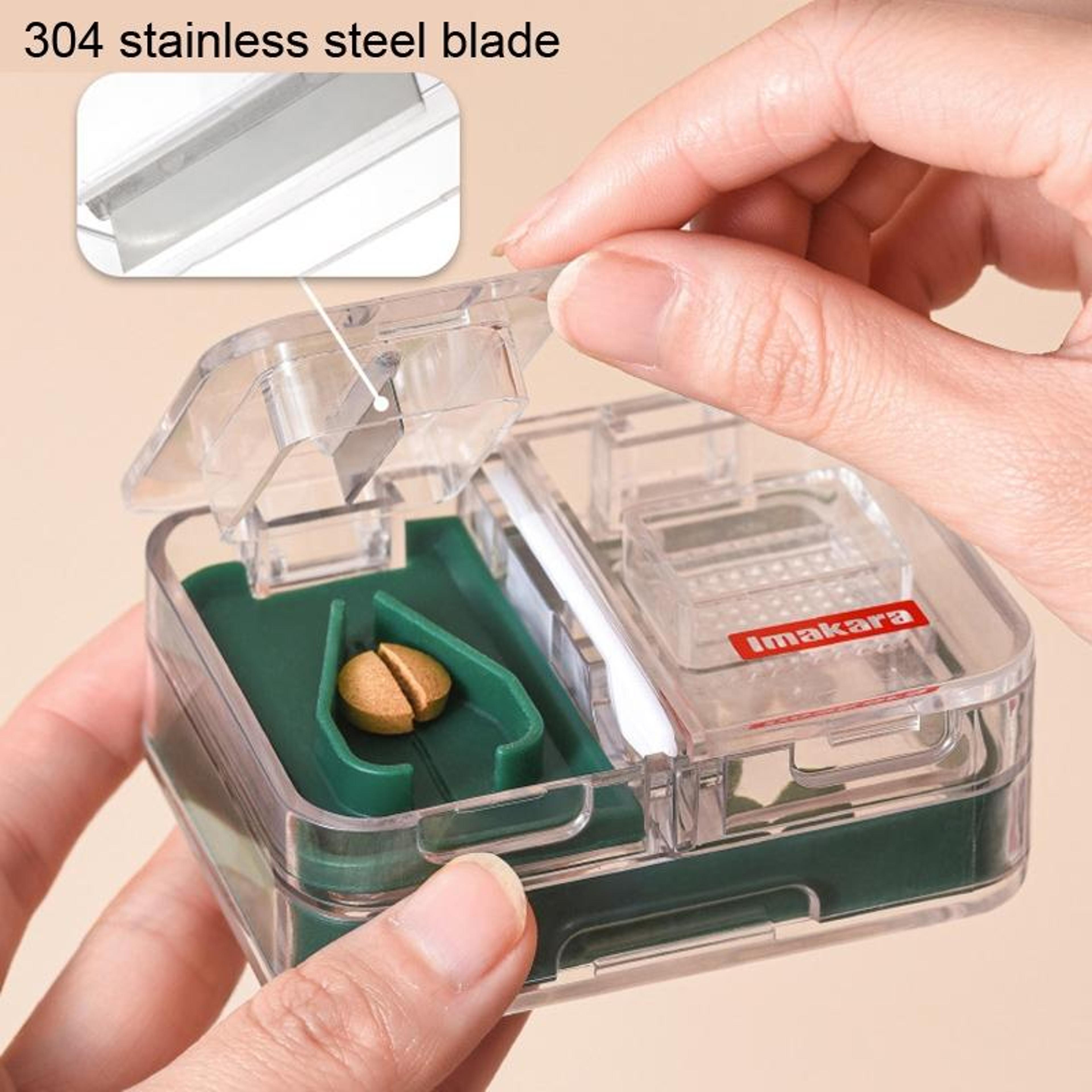 Portable Pill Cutter  Grinder Storage Box With Stainless Steel Blade And Moisture Seal 1