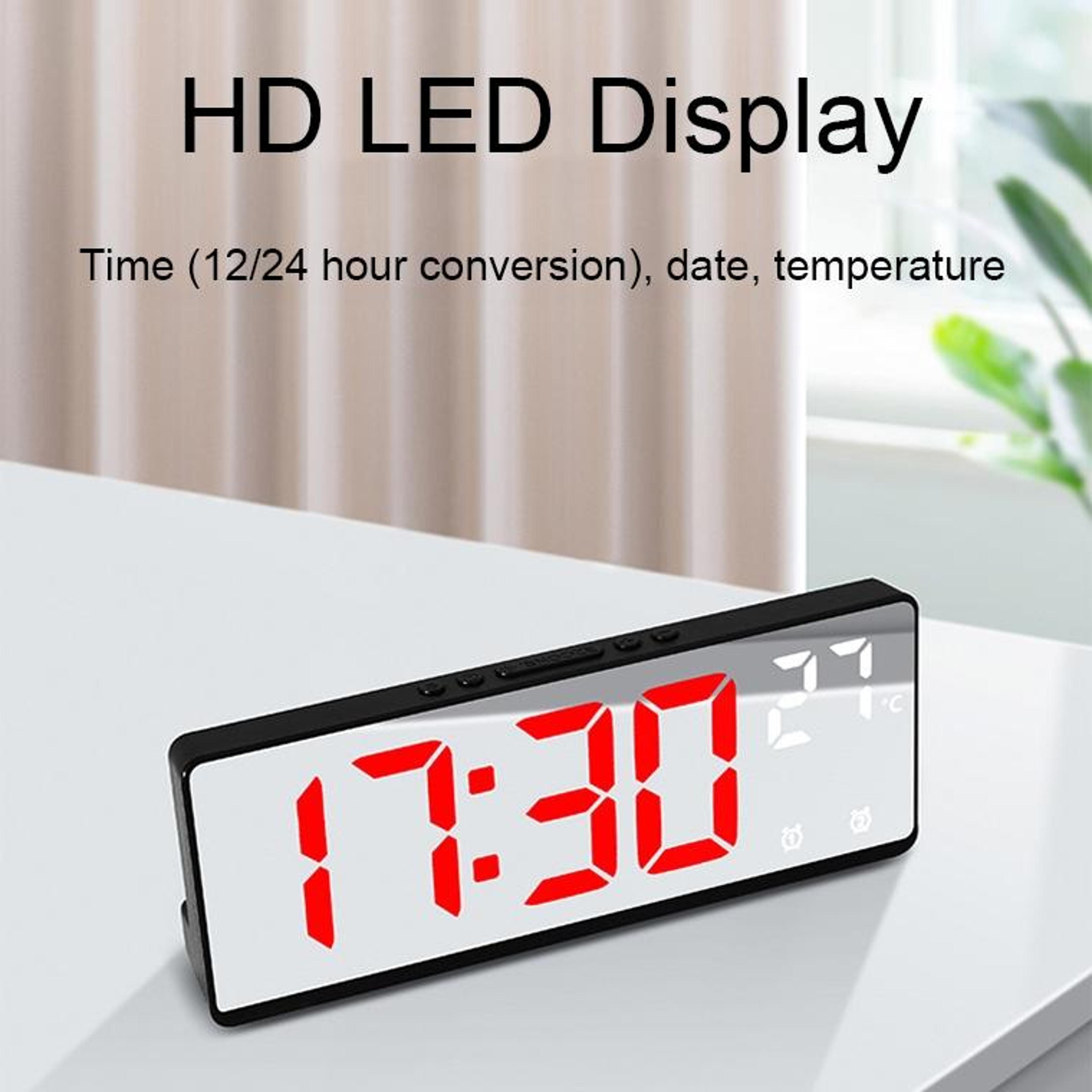 Smart LED Mirror Alarm Clock With Temperature Display And Voice Control 4