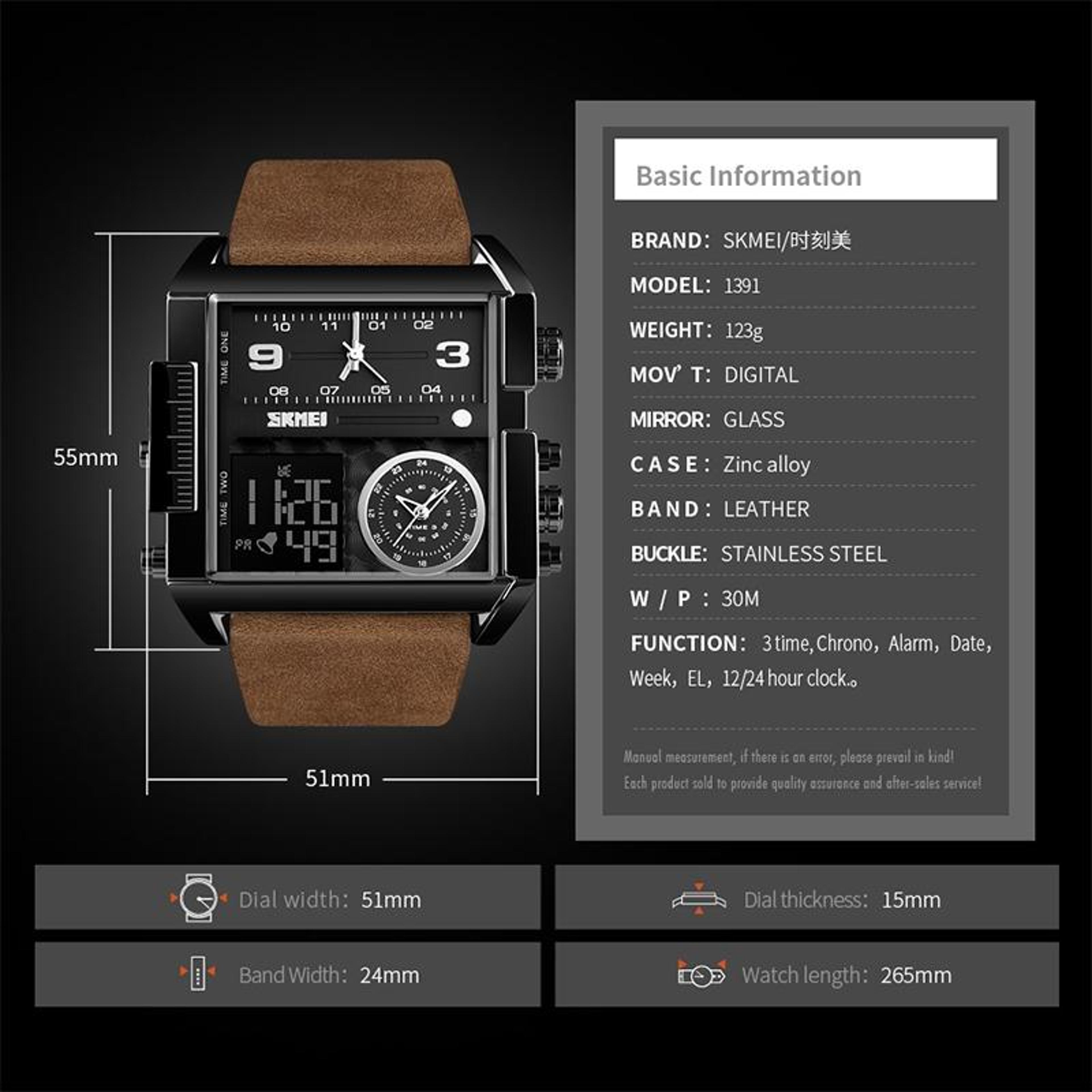 Men Multifunctional Digital Watch With Leather Strap And Waterproof Square Dial 5