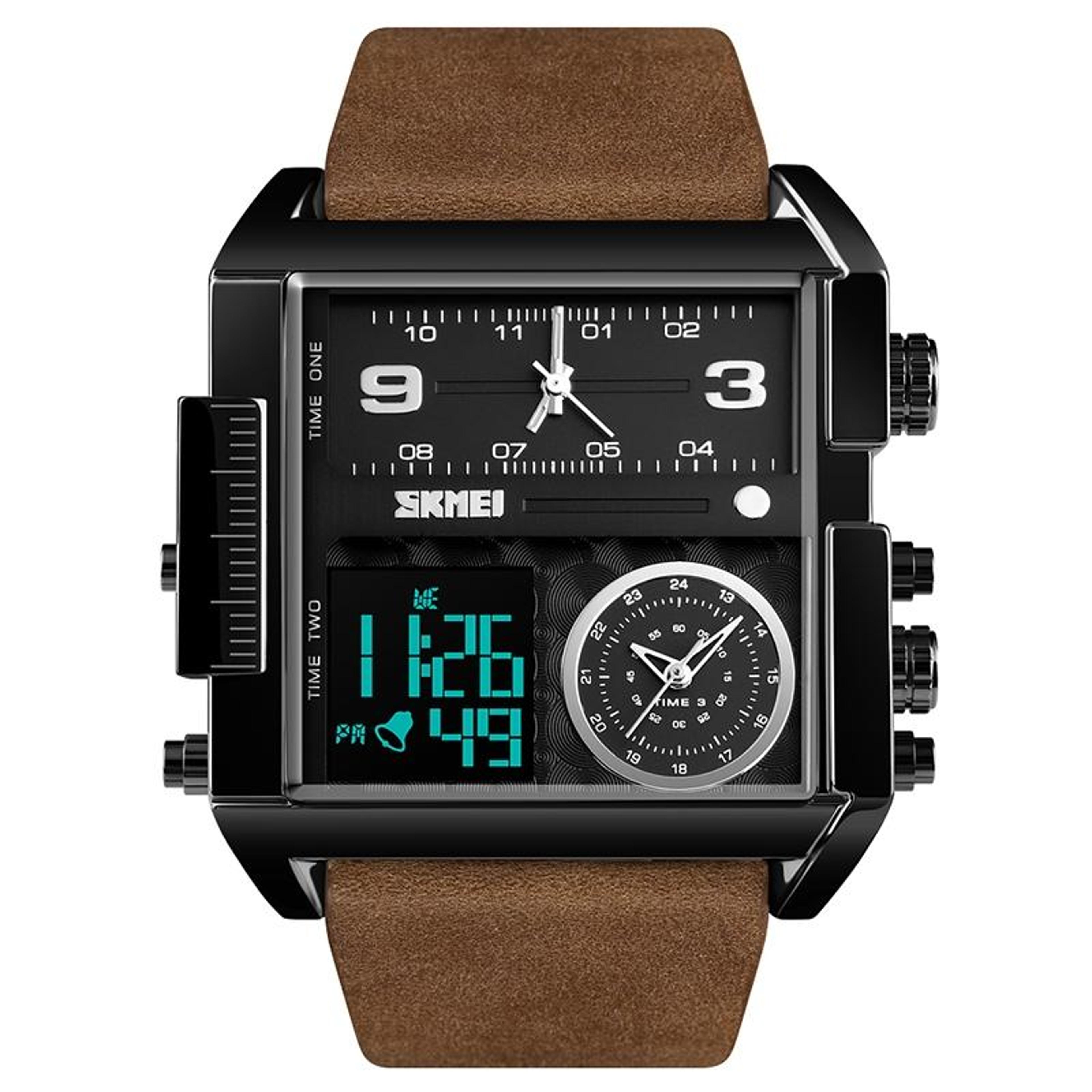 Men Multifunctional Digital Watch With Leather Strap And Waterproof Square Dial 10