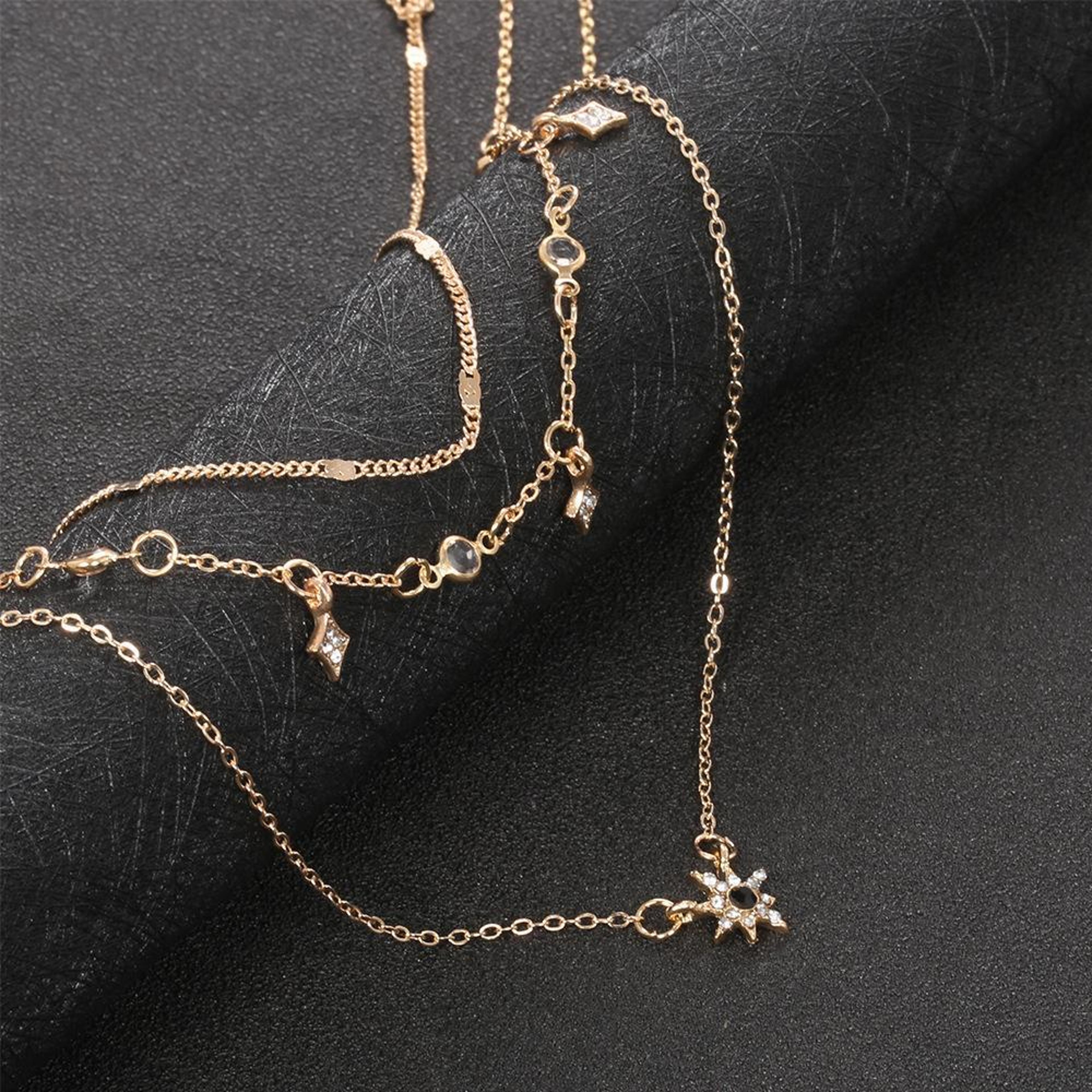Celestial Layered Star Pendant Necklace For Women Adjustable Multi Layer Chain Jewelry 1