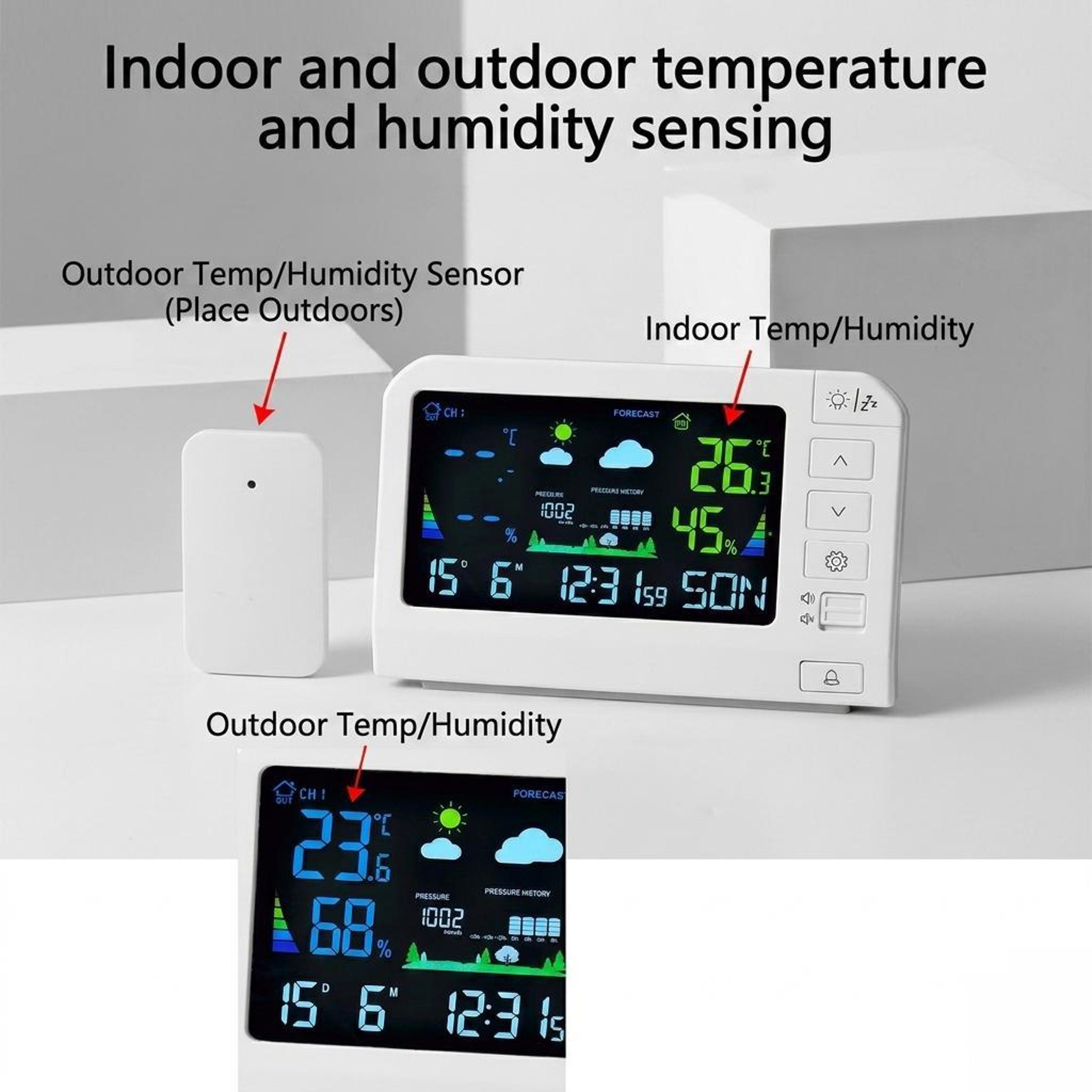 Color Weather Station Atomic Clock With Outdoor Sensor And Indoor Outdoor Thermometer 1