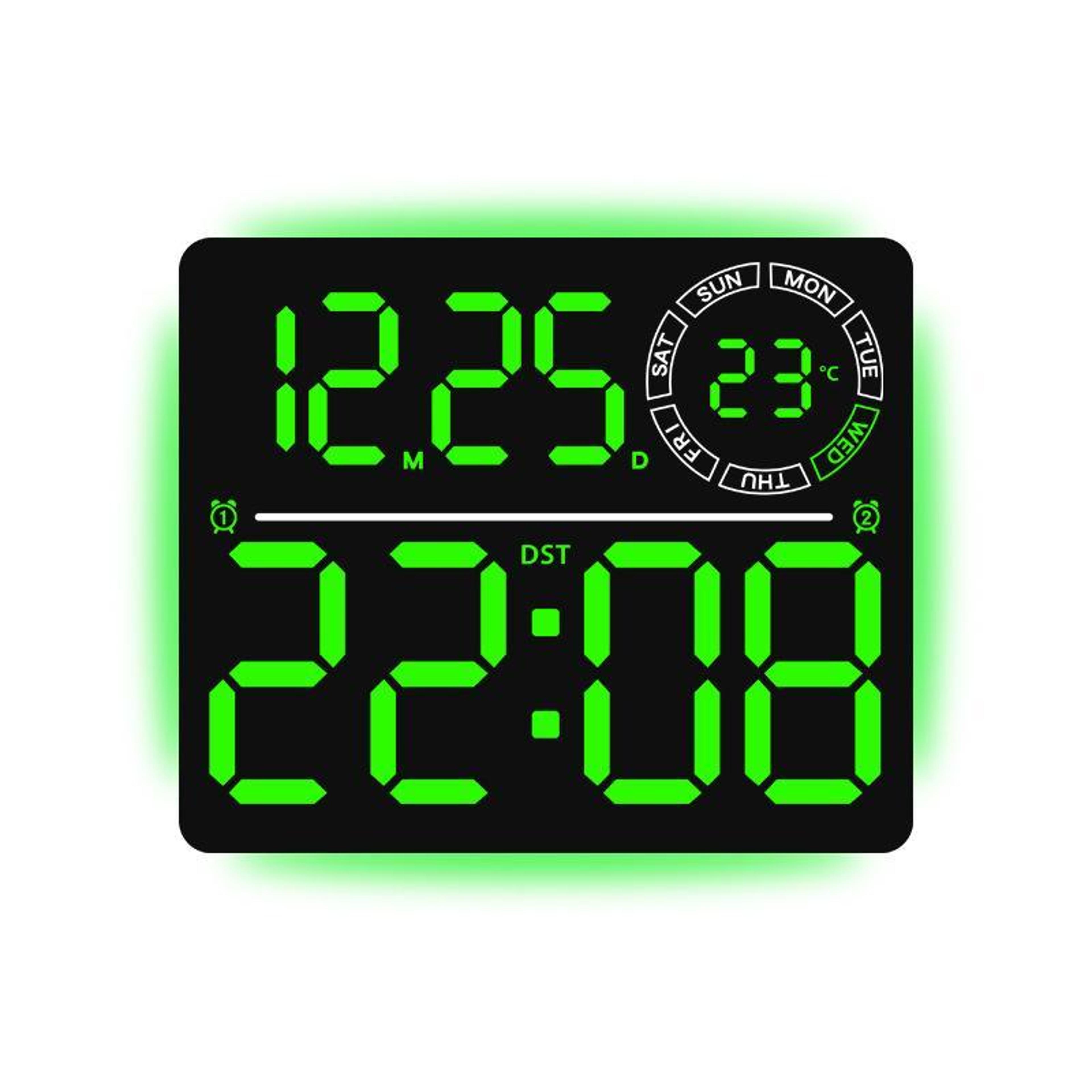 RGB LED Digital Wall Clock With Large Display Dual Alarm Timer  Auto Dimming Night Light 11
