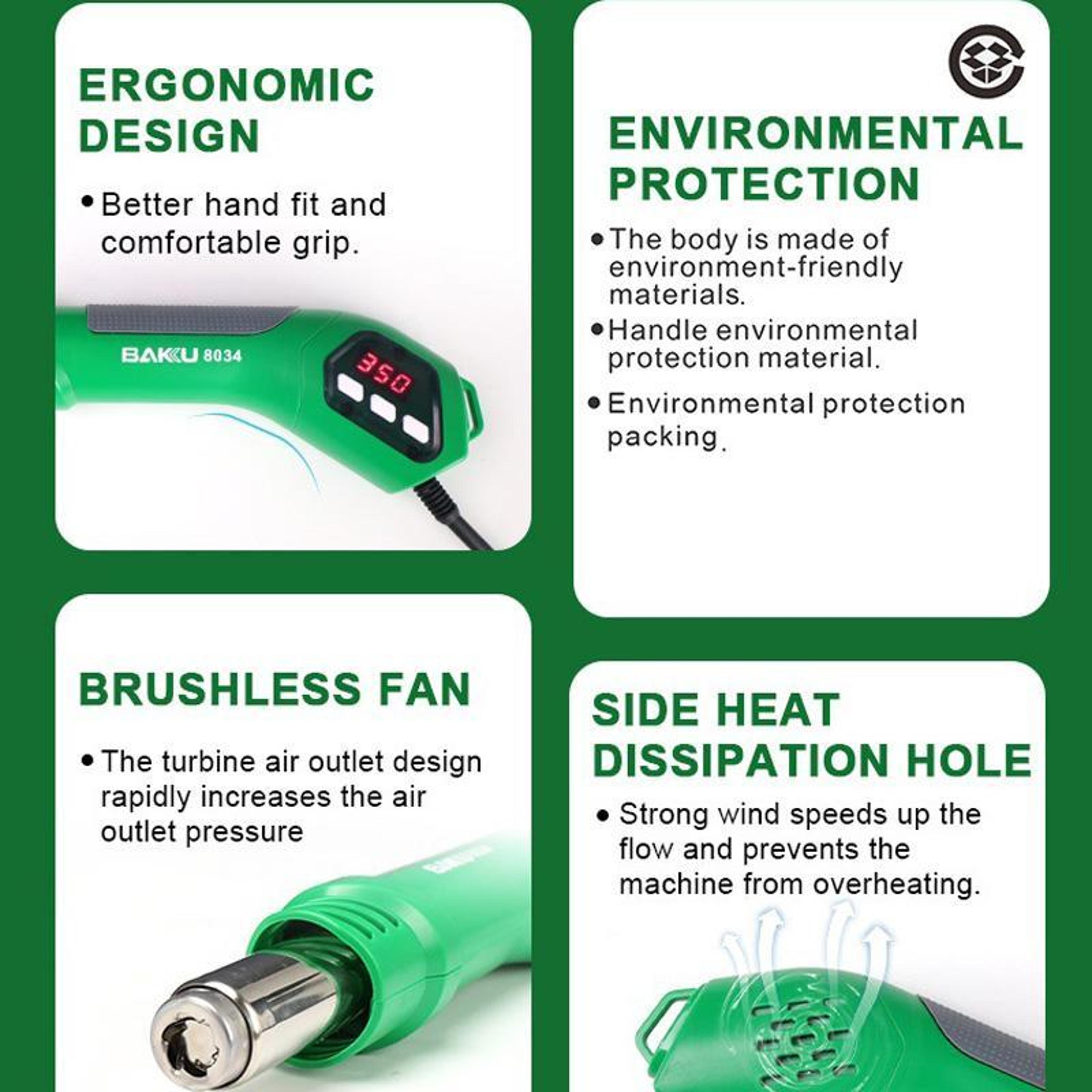 650W Hot Air Gun With Digital Temperature Control  3 Precision Nozzles 2
