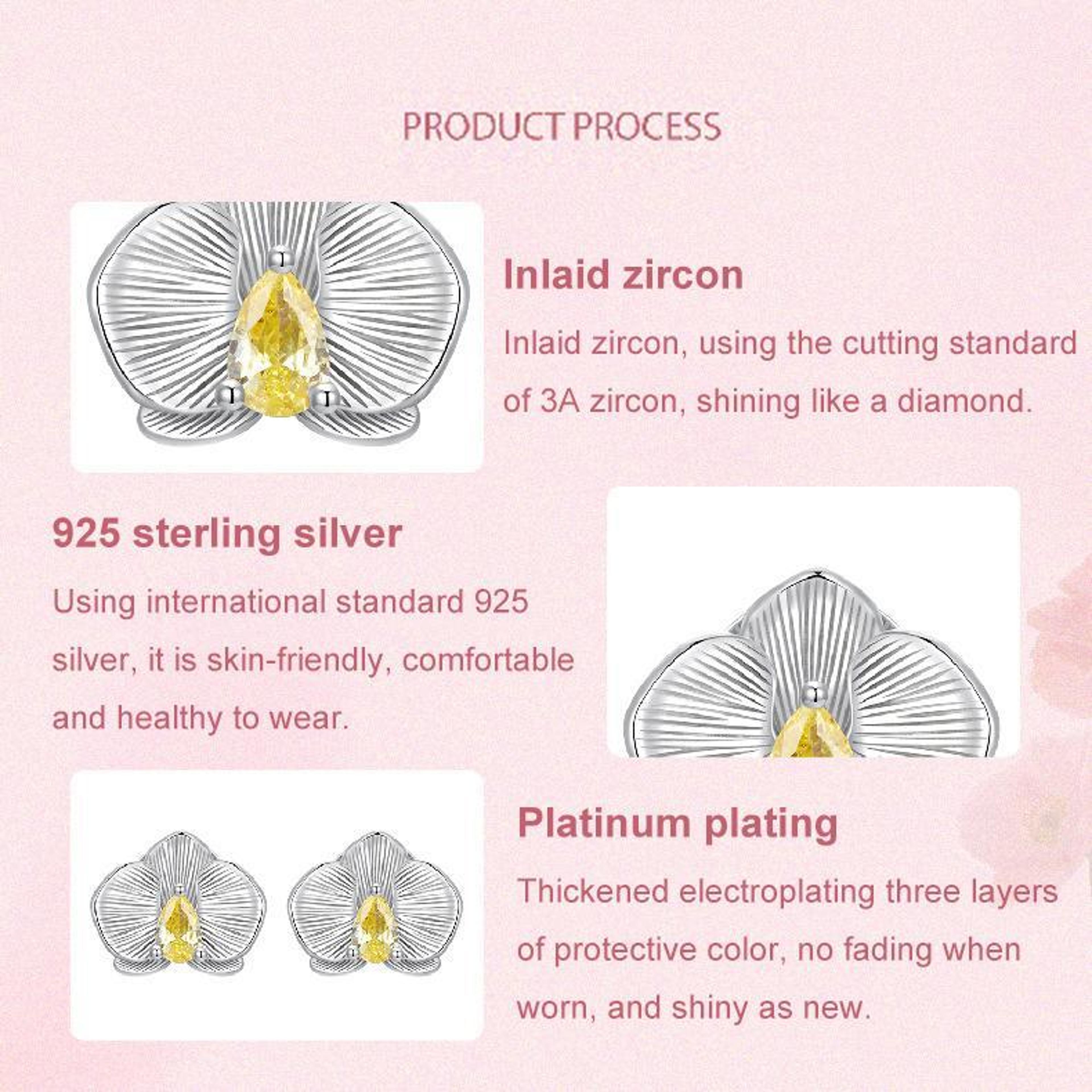 Sterling Silver Butterfly Orchid Earrings With Sparkling Zircon Platinum Plated Luxury Floral Studs 4