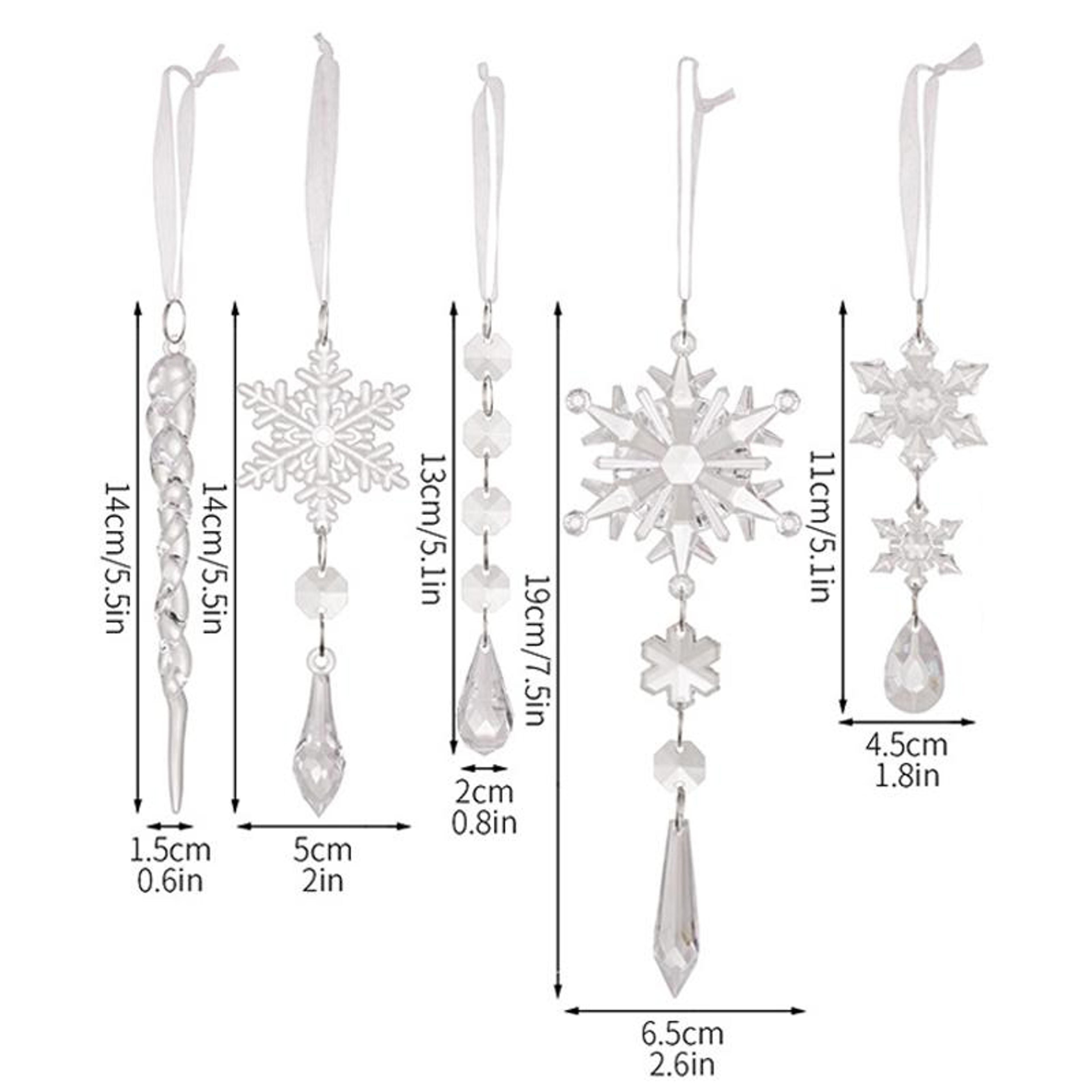 Crystal Snowflake  Icicle Christmas Tree Ornaments Set 5PCS Clear Acrylic Holiday Hanging Decor 4