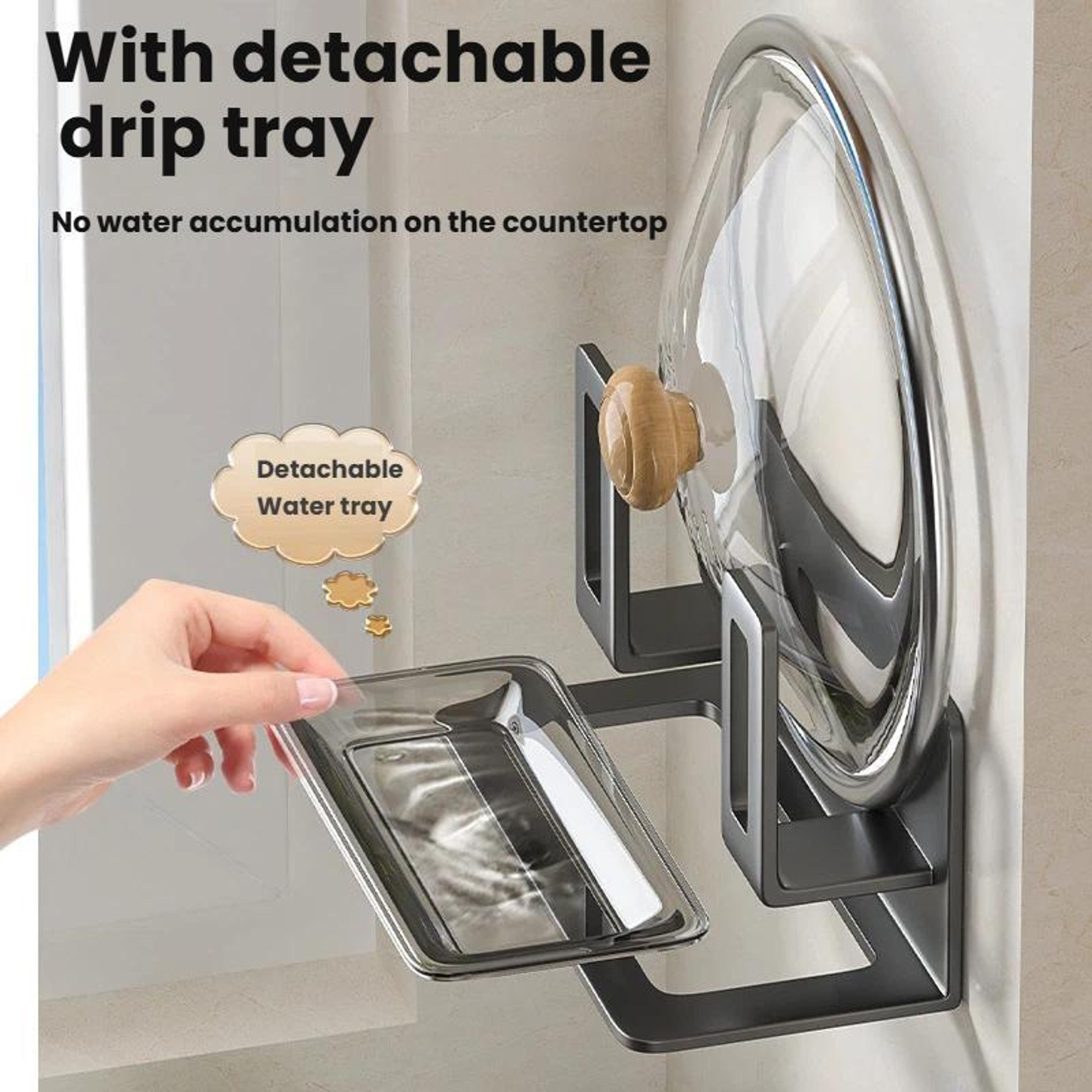 Wall Mounted Pot Lid  Cutting Board Organizer With Detachable Drip Tray 2