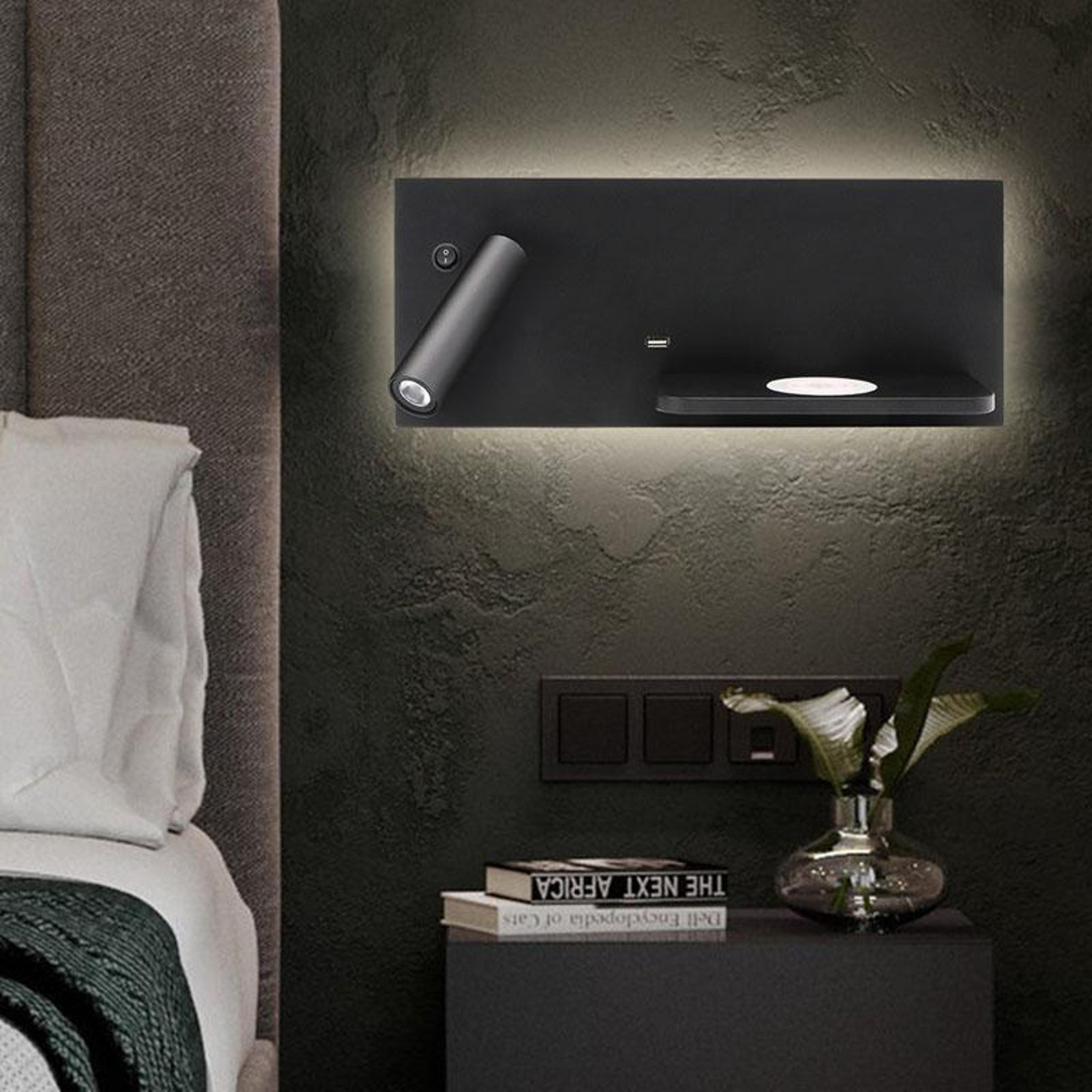 LED Bedside Wall Reading Light With Wireless Charger  USB Port 0
