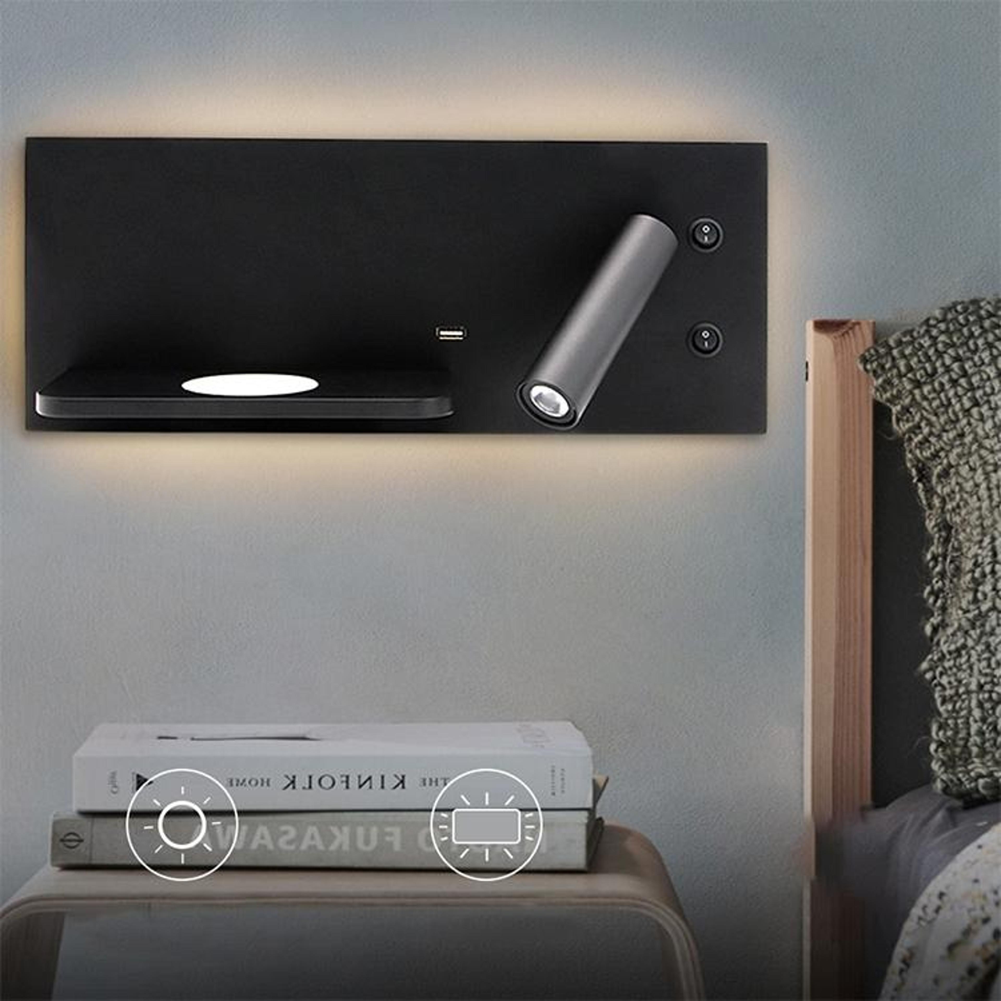LED Bedside Wall Reading Light With Wireless Charger  USB Port 1