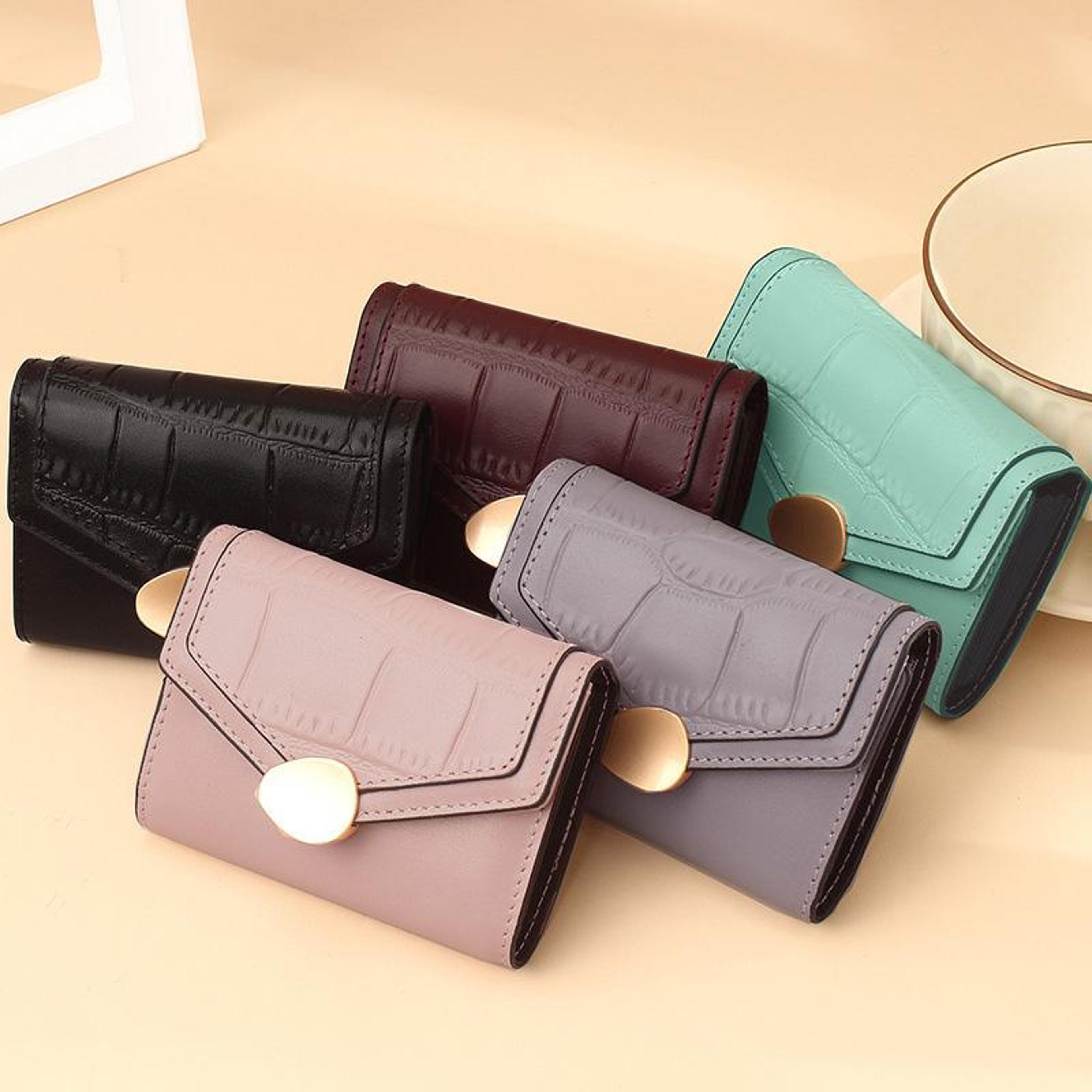 Stone Pattern RFID Card Holder Wallet For Women Compact Leather Card Organizer 0