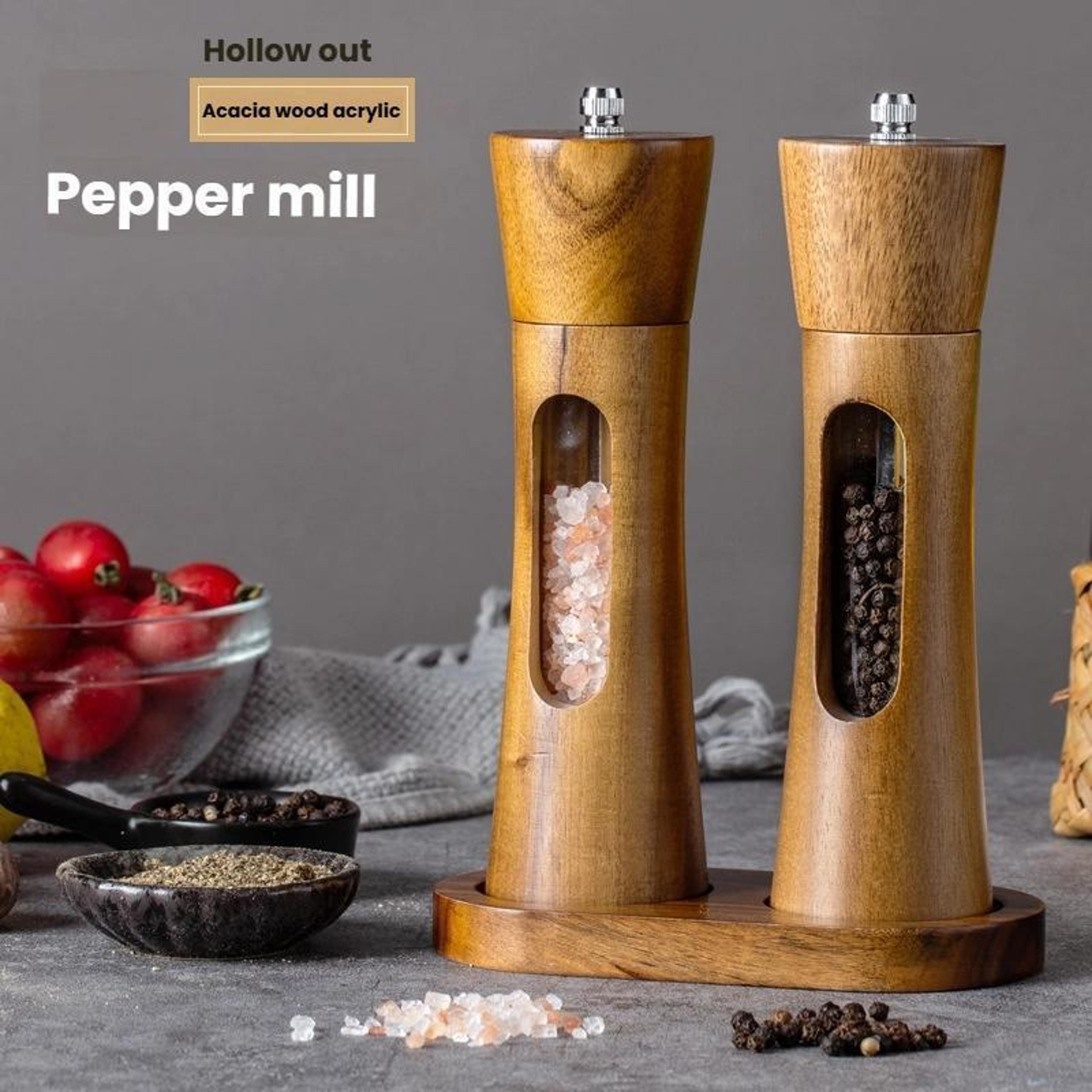 Wooden Pepper Grinder With Adjustable Ceramic Core And Clear Acrylic Spice Chamber 1
