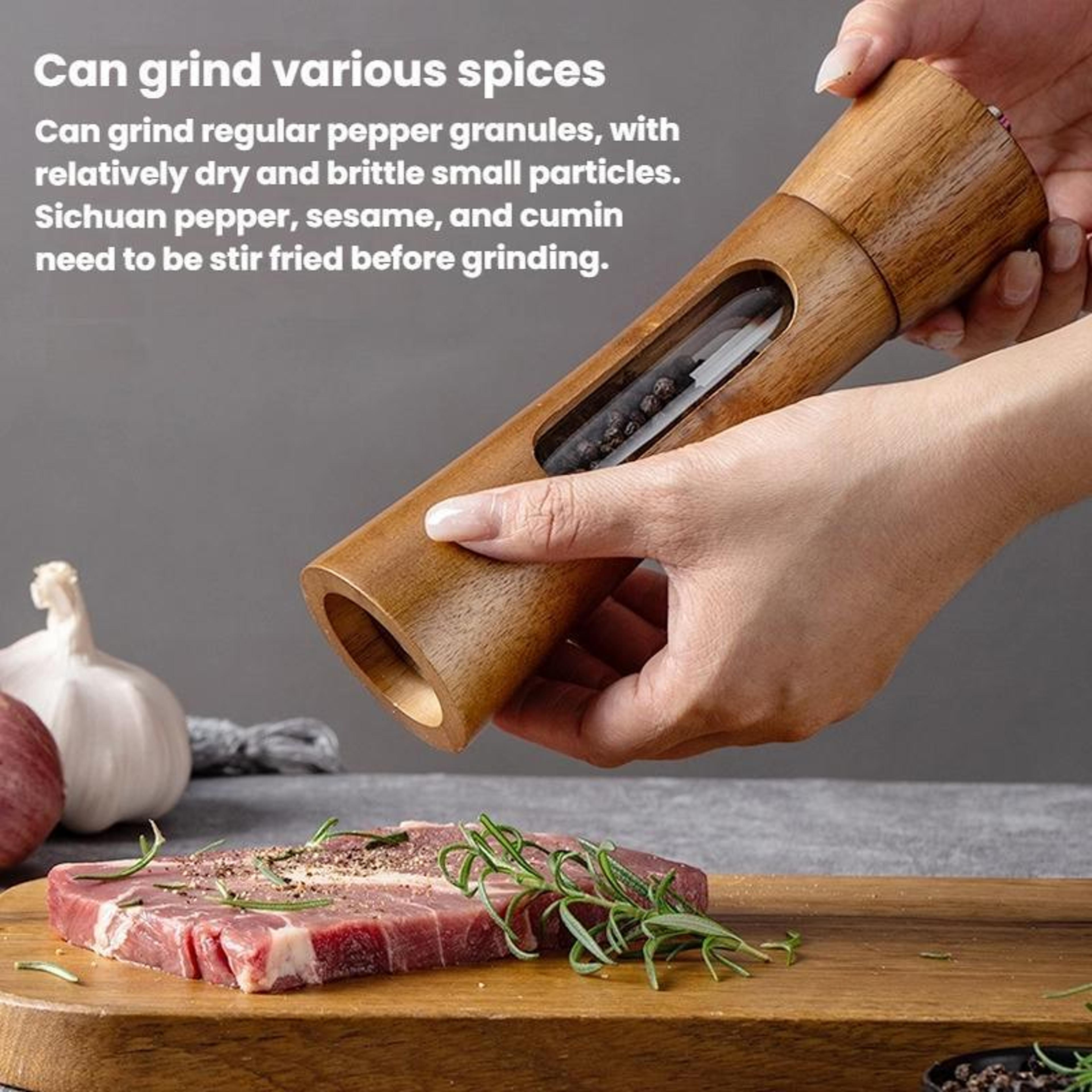 Wooden Pepper Grinder With Adjustable Ceramic Core And Clear Acrylic Spice Chamber 2
