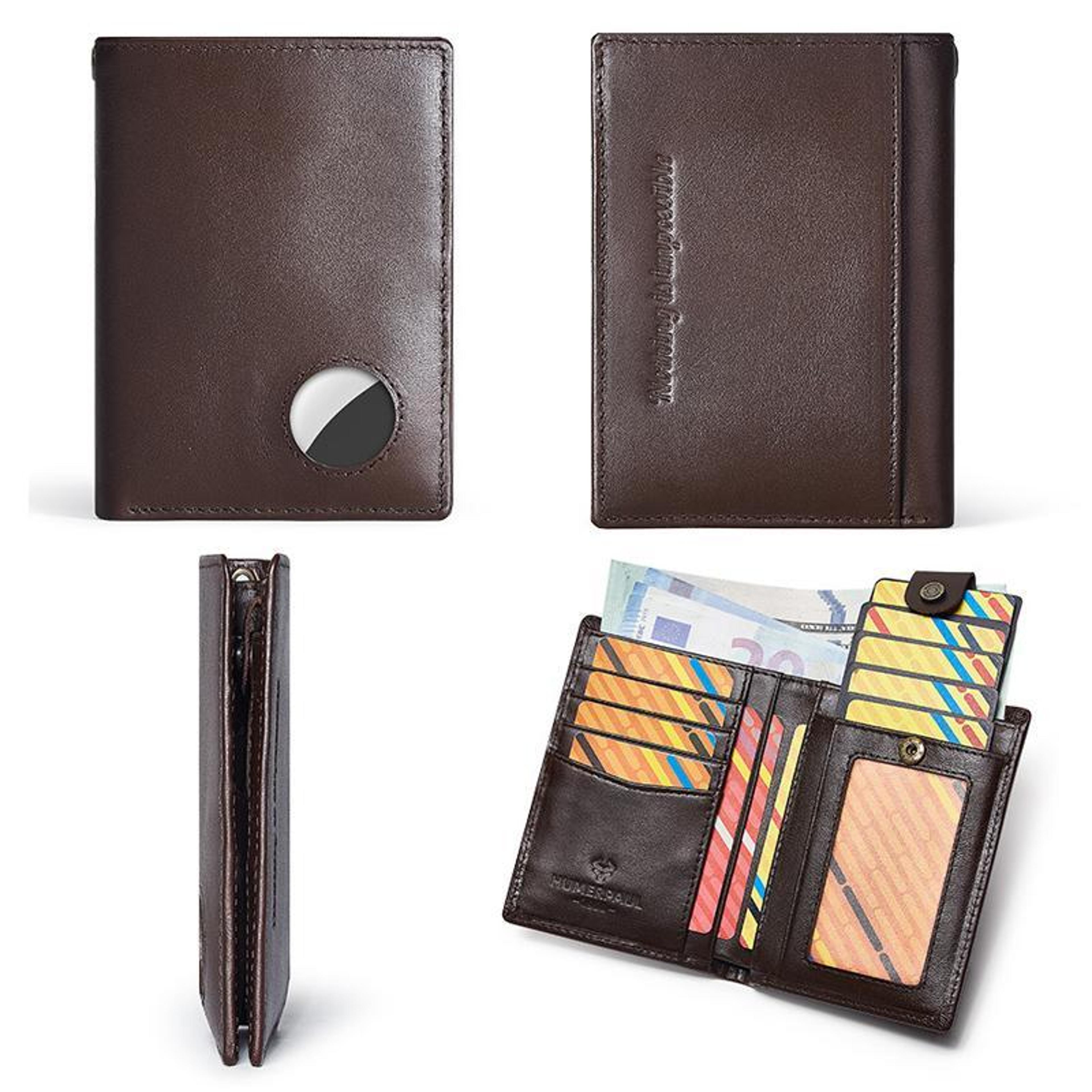 Airtag Compatible RFID Leather Wallet With Tracker Holder And Pull Out Card Case 3