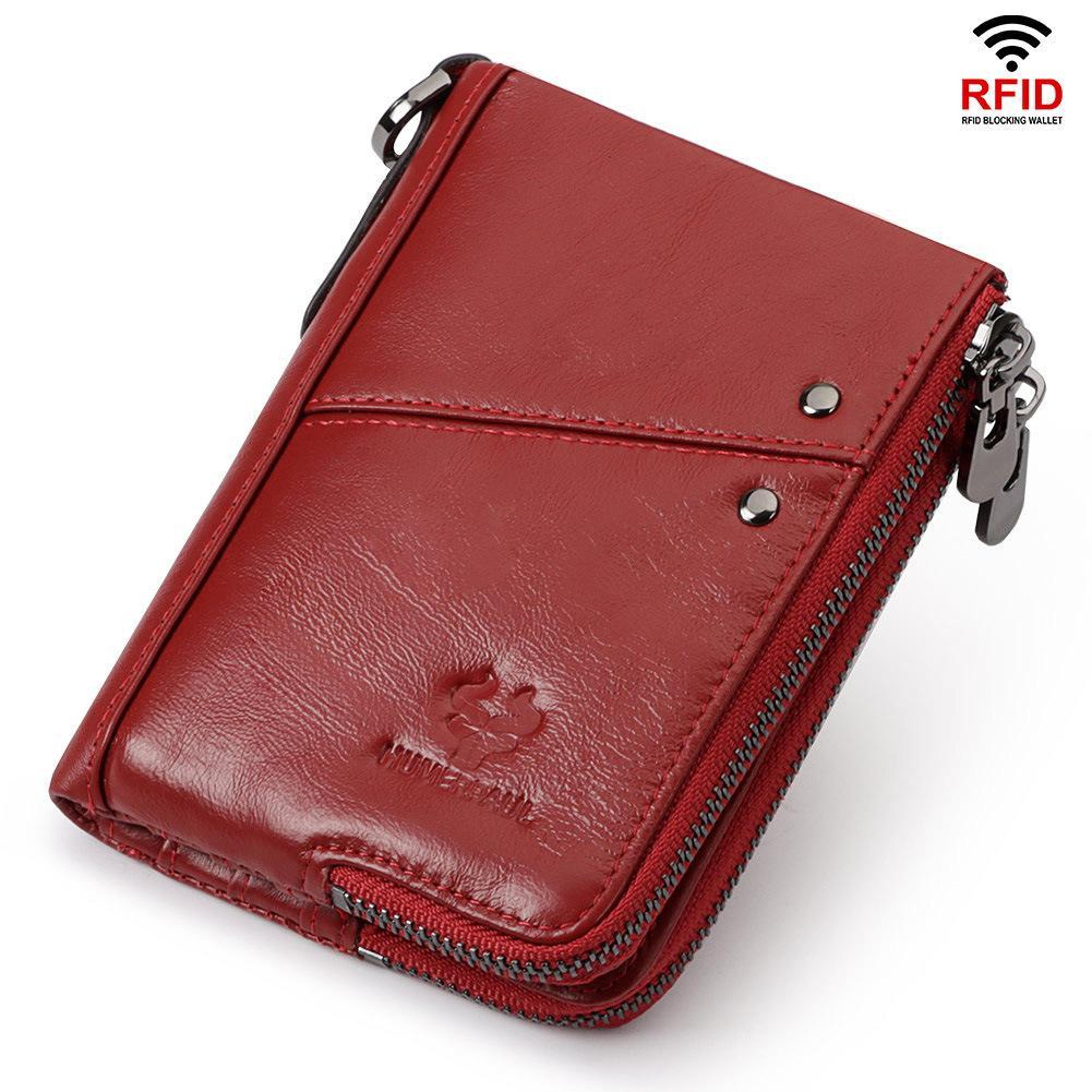 RFID Blocking Leather Double Zipper Wallet For Men With Large Capacity Card Organizer 0