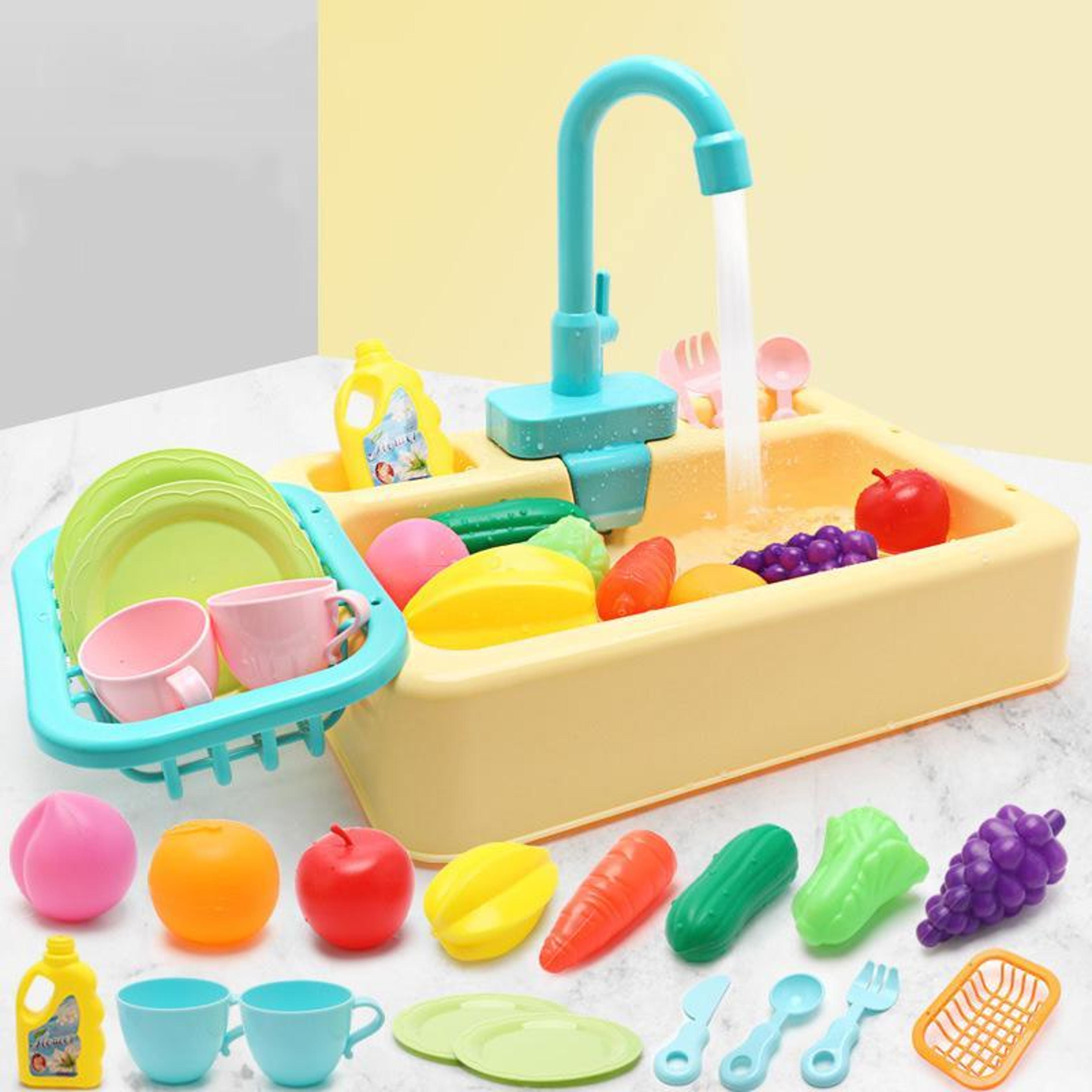 Interactive Kids Kitchen Sink Toy With Running Water  Play Dishwasher Set 0