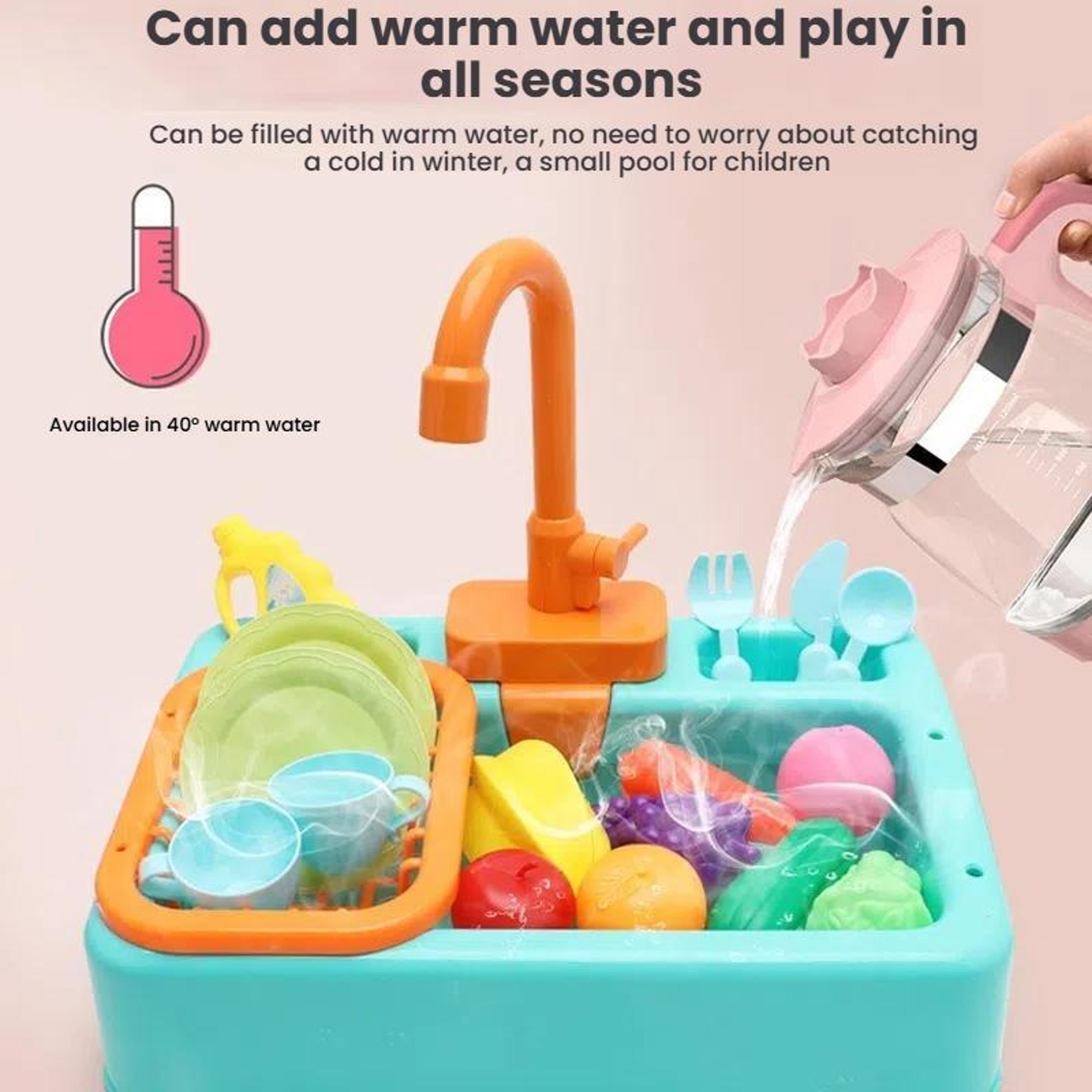 Interactive Kids Kitchen Sink Toy With Running Water  Play Dishwasher Set 9