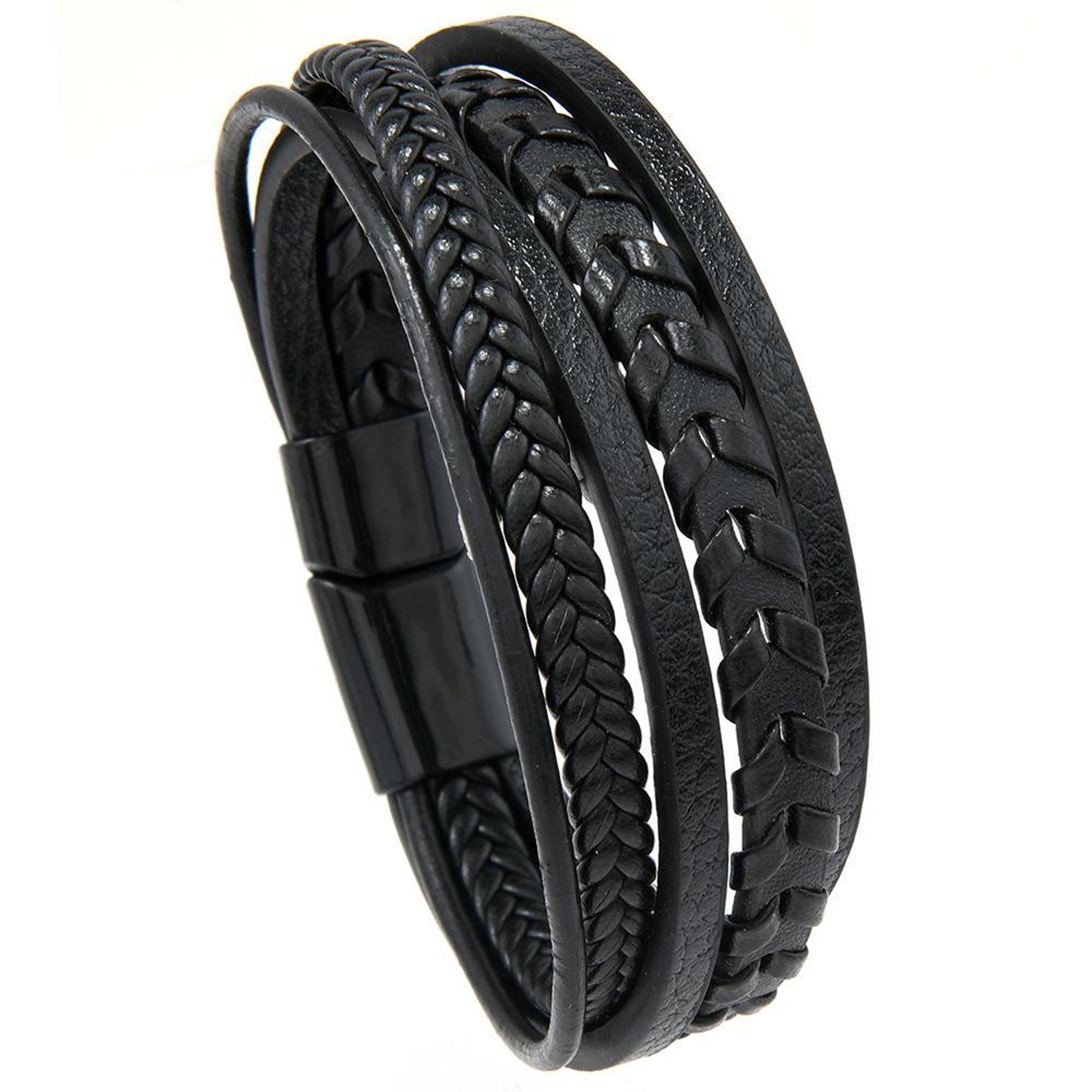 Magnetic Clasp Braided Leather Bracelet For Men Handmade Minimalist Wristband 6