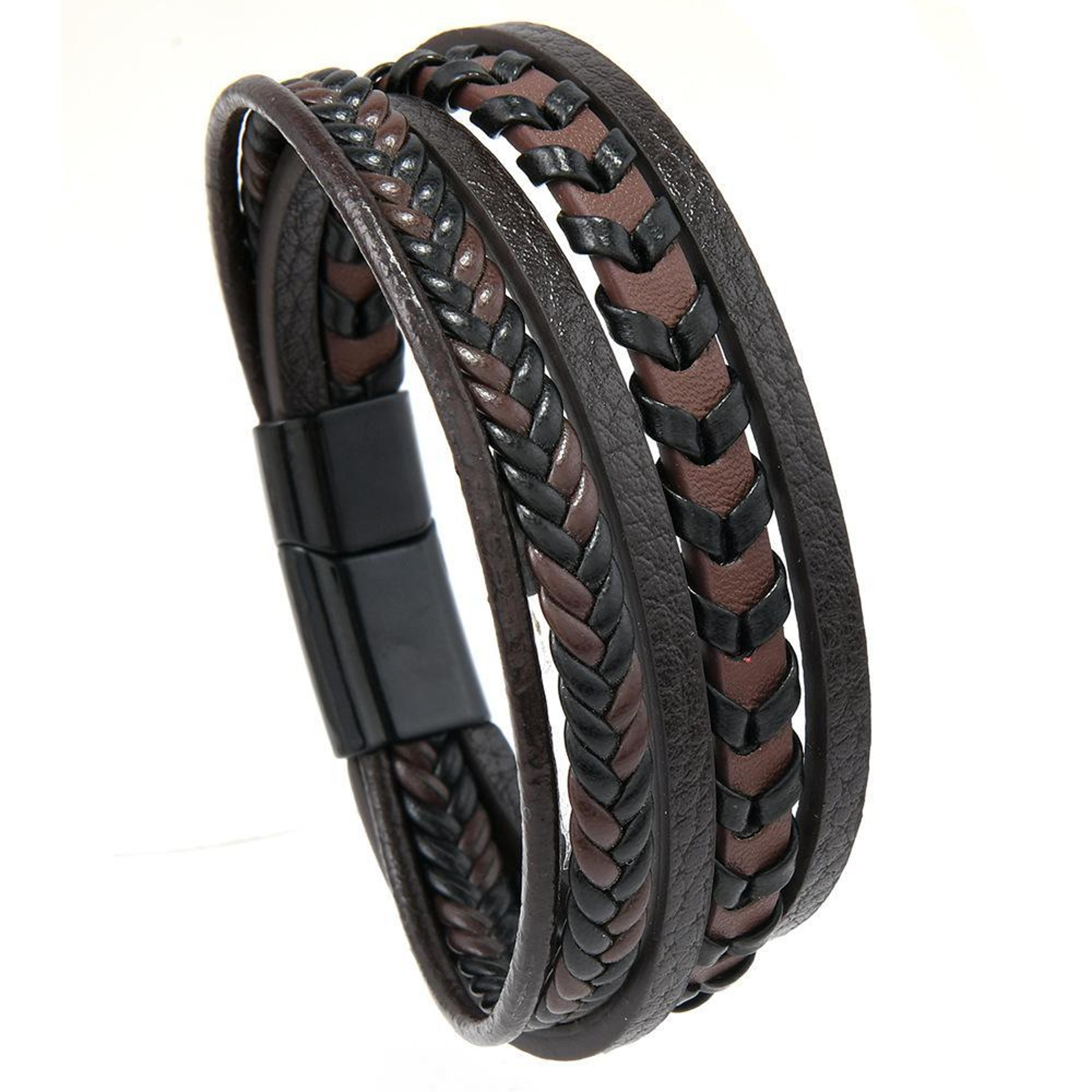 Magnetic Clasp Braided Leather Bracelet For Men Handmade Minimalist Wristband 7