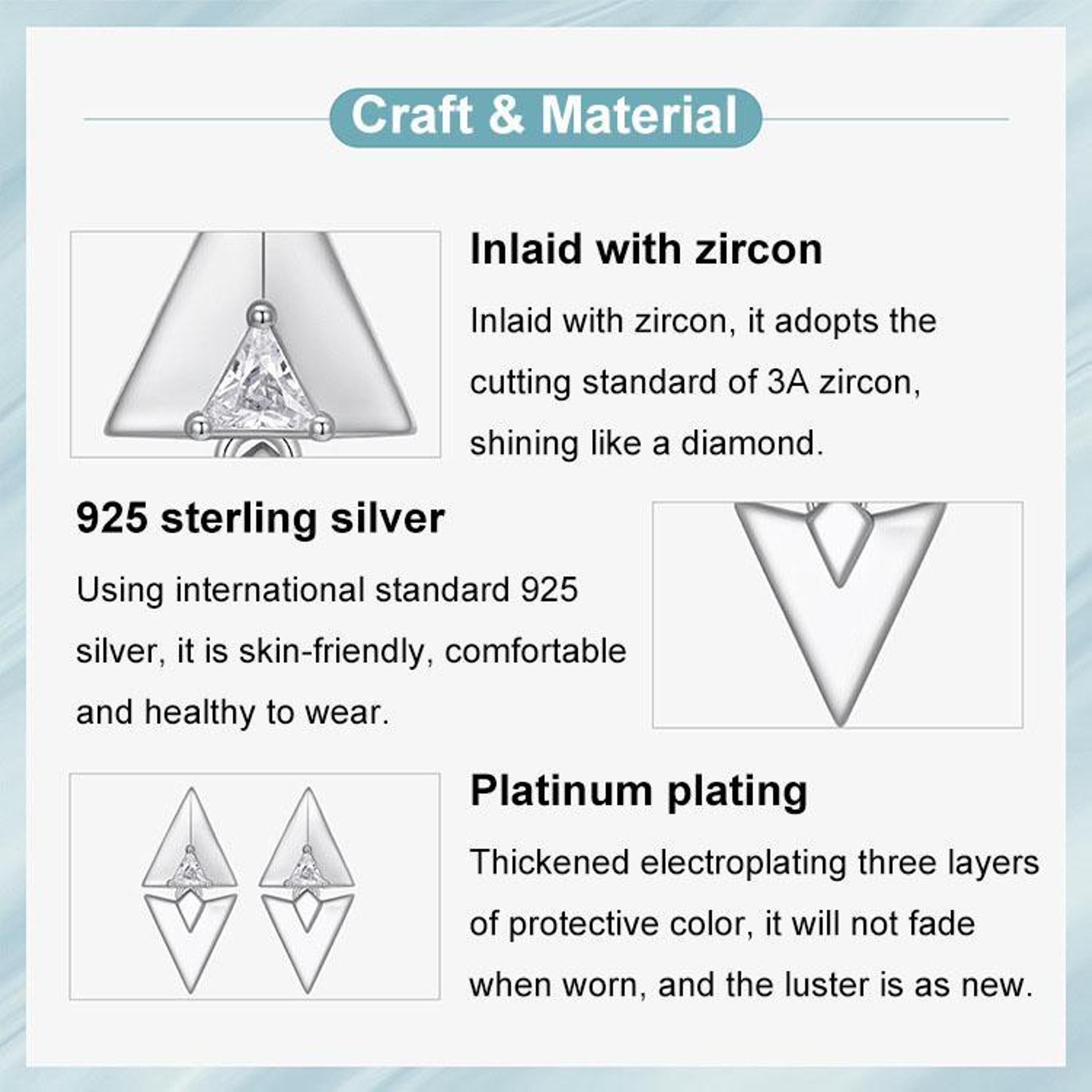 Geometric Triangle Stud Earrings In 925 Sterling Silver With Platinum Plating  Zircon Sparkle 4