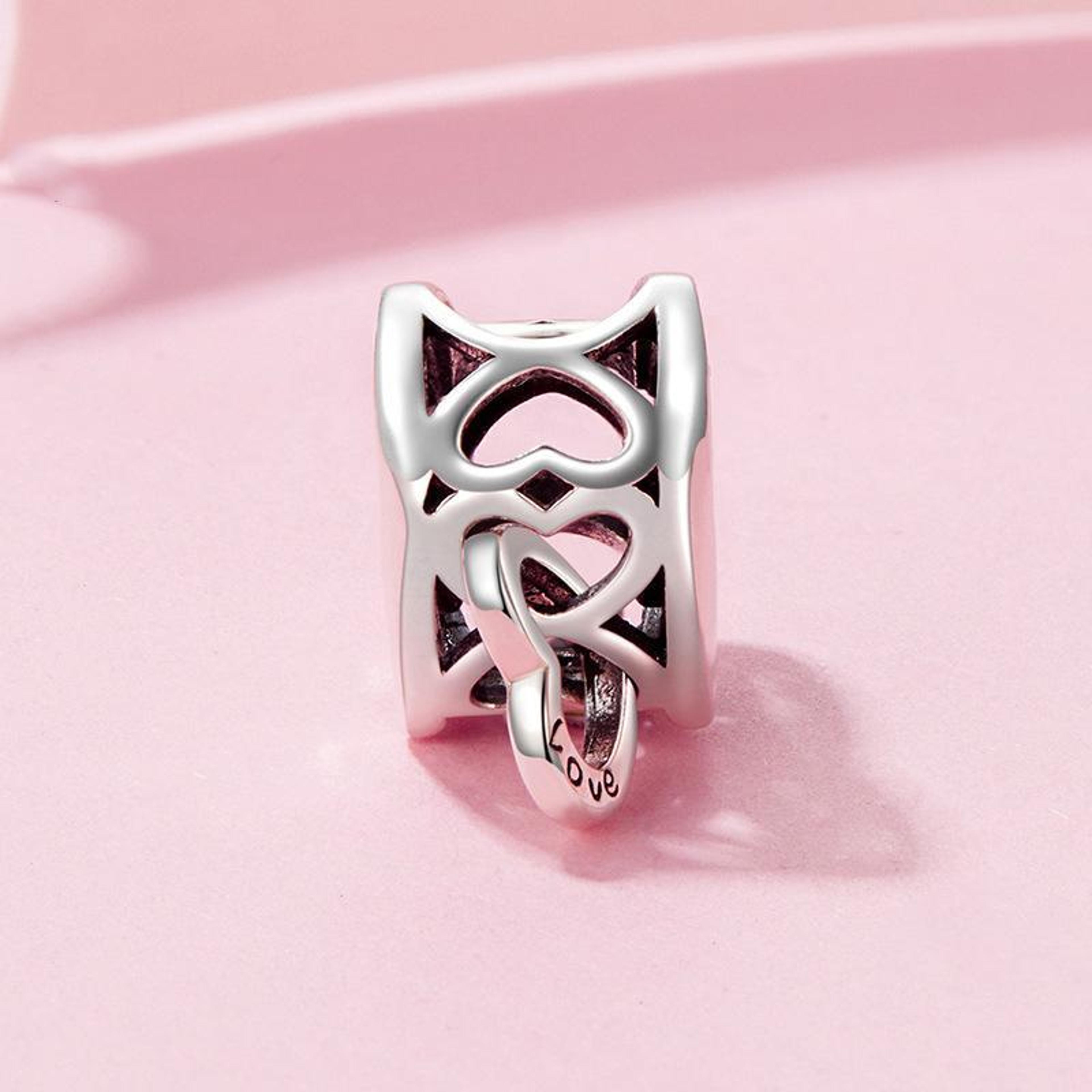 Sterling Silver Heart Charm Bead For Bracelets Sparkling Mothers Day Gift 1