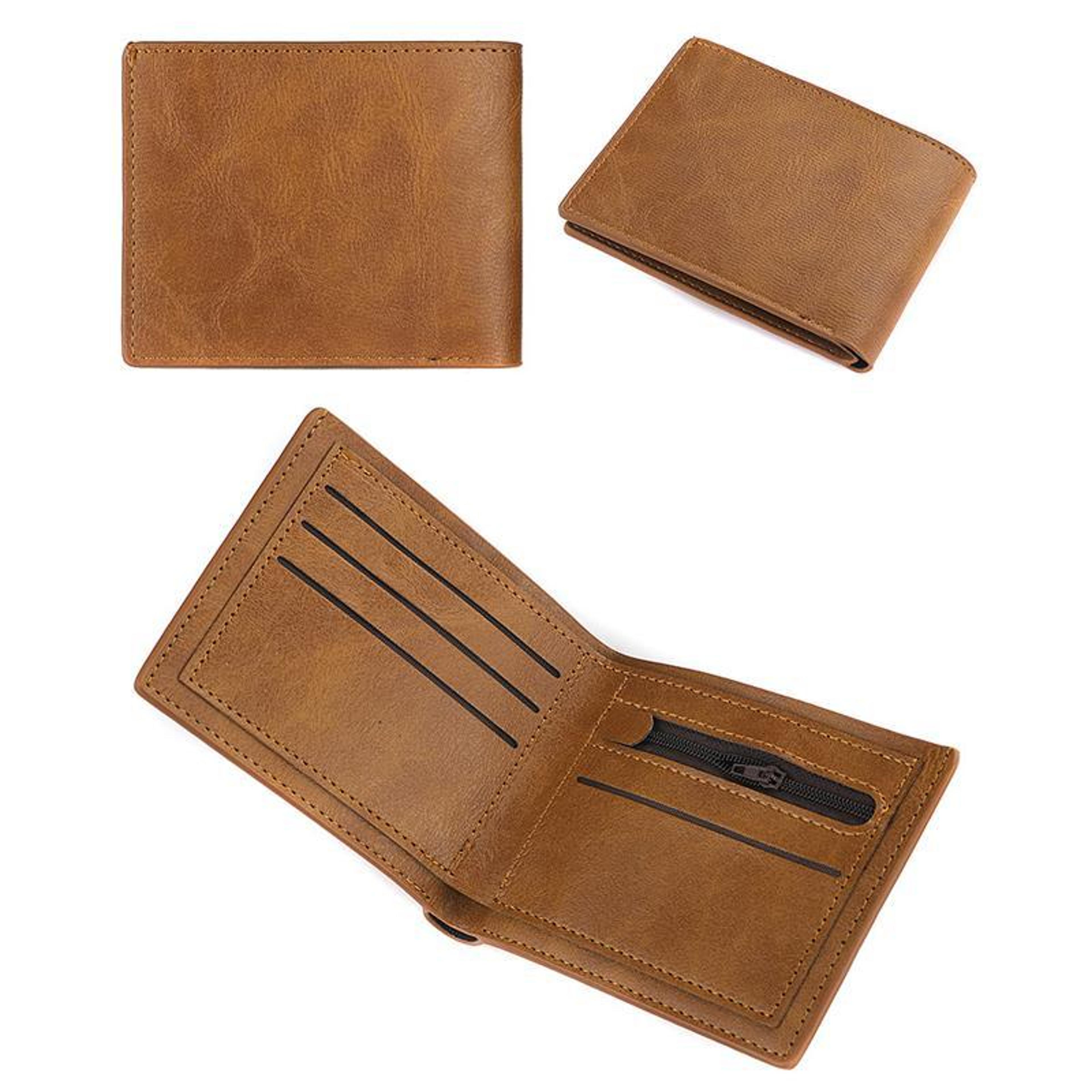 Men Retro PU Leather Wallet With Zipper Pocket  Card Holder 2