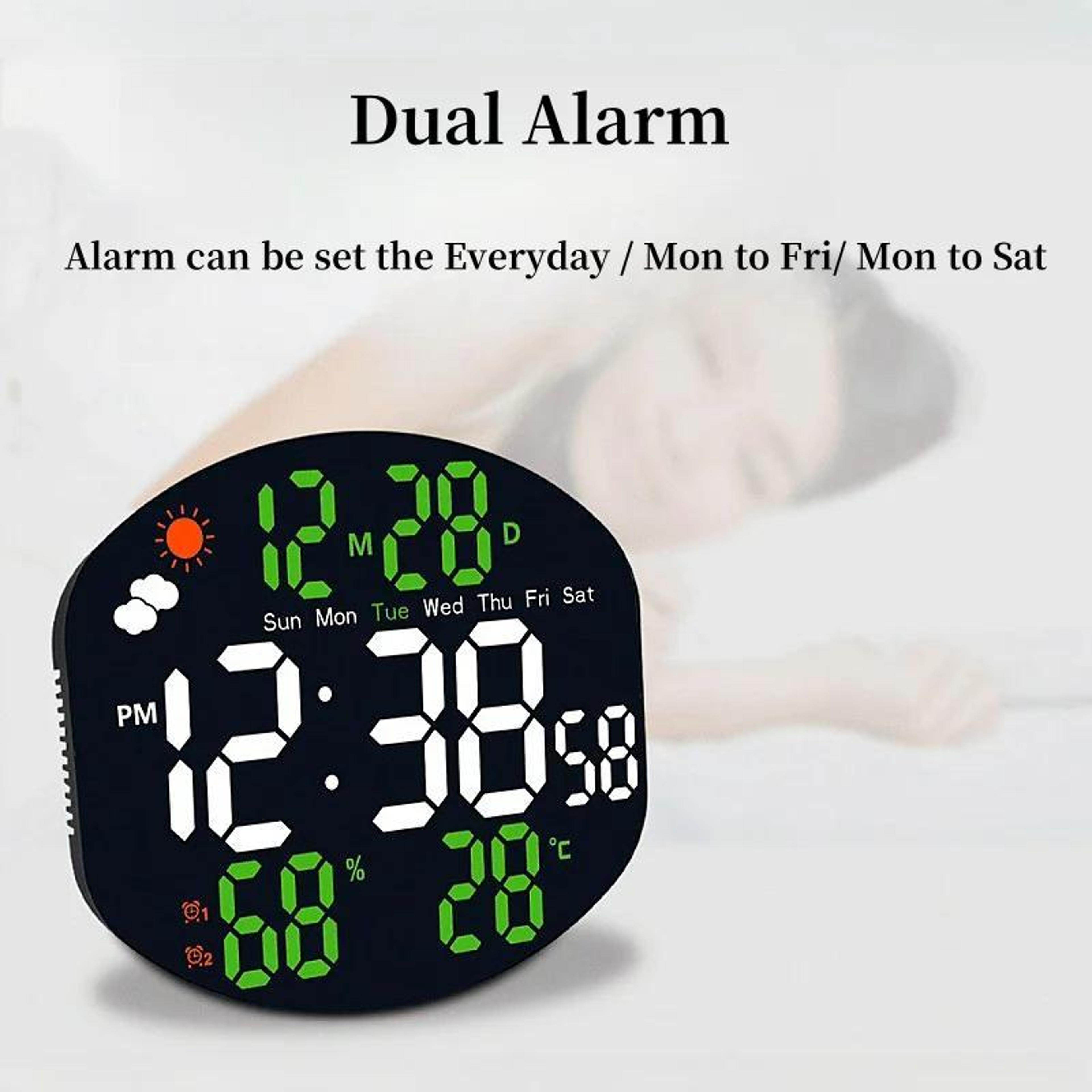 Smart LED Weather Station Clock With Remote Control Dual Alarms  Indoor Temperature Monitor 3