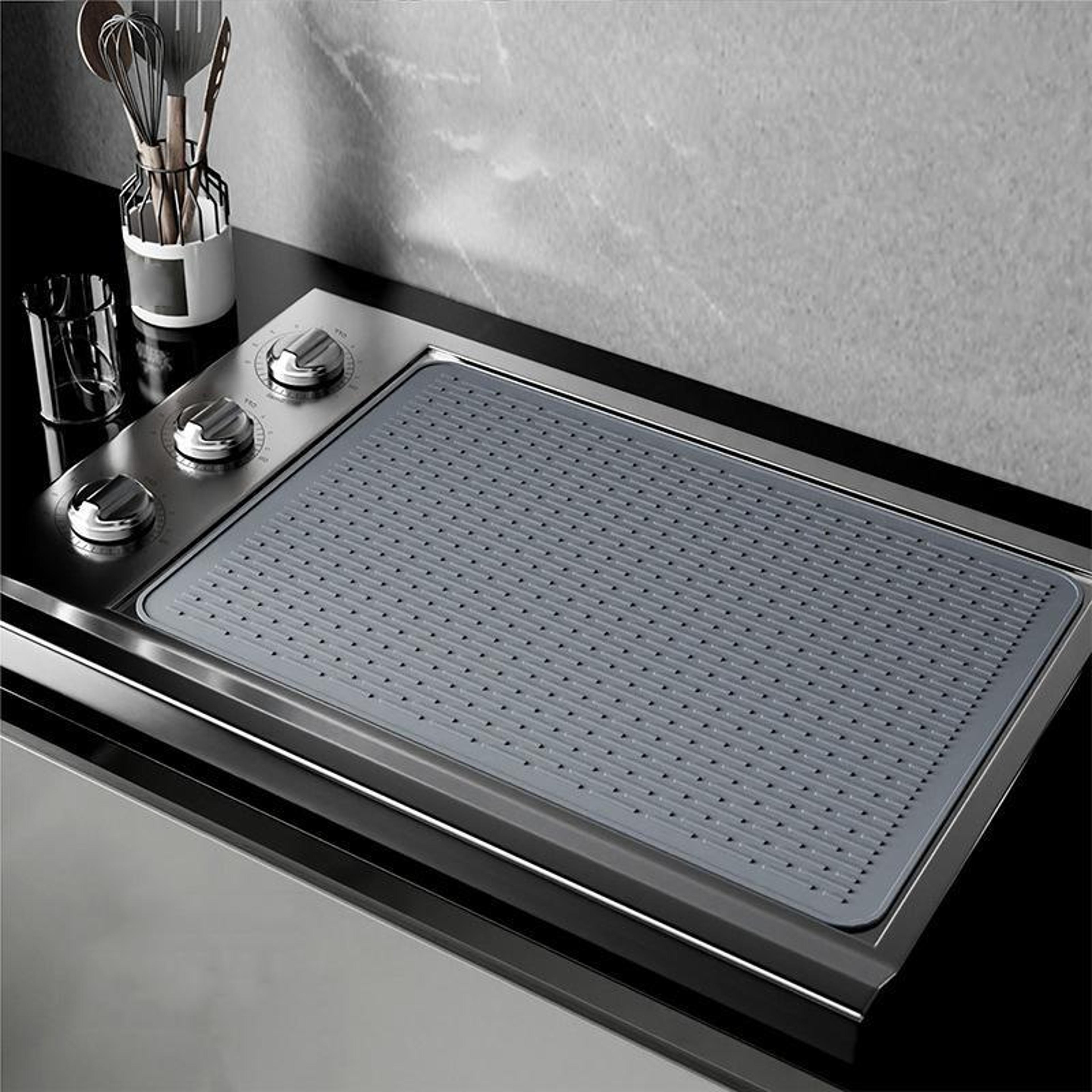 Premium Silicone Sink Mat  Stovetop Protector With Drainage Design 0