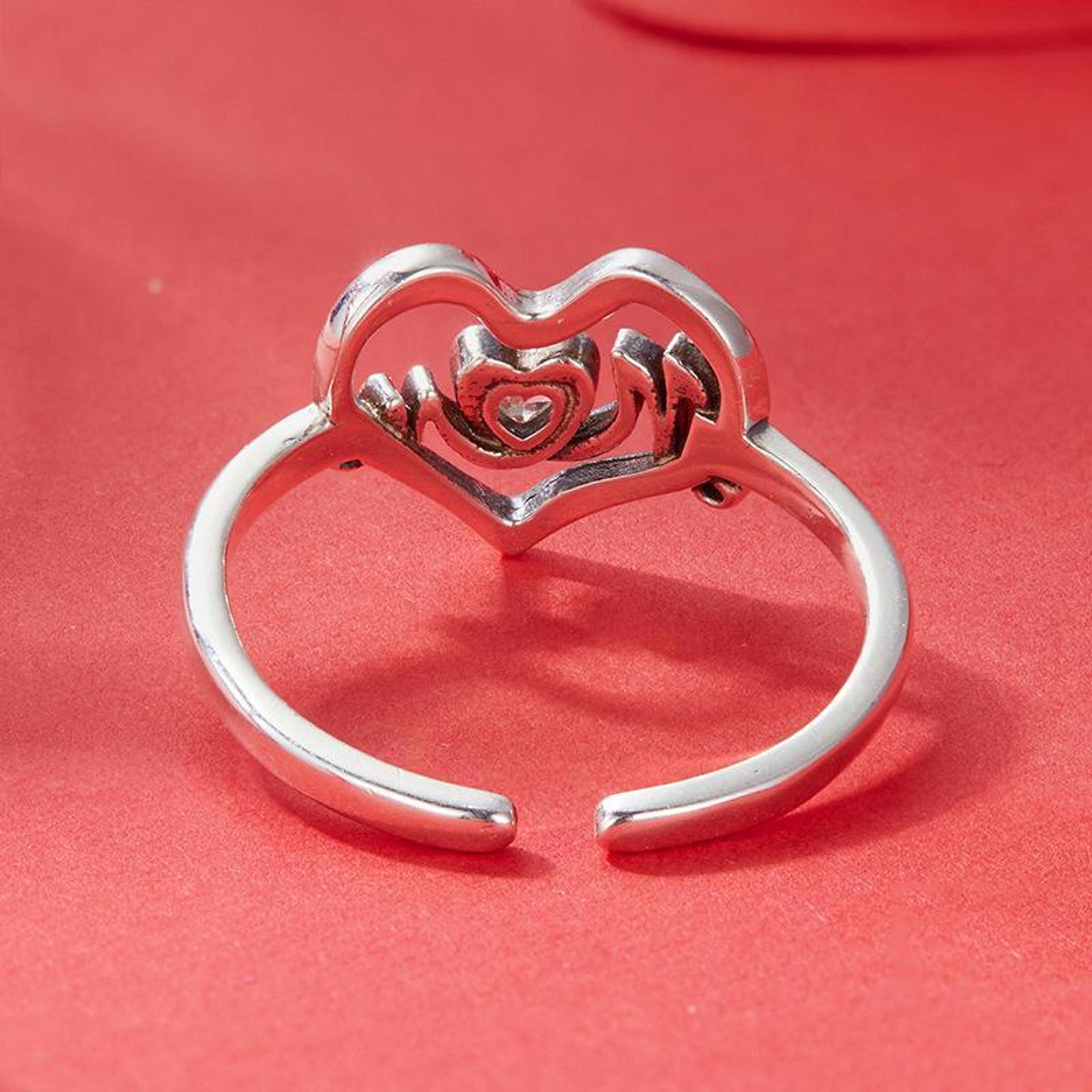 Sterling Silver Heart Ring For Women Adjustable Zircon Love Band Gift For Mom 2