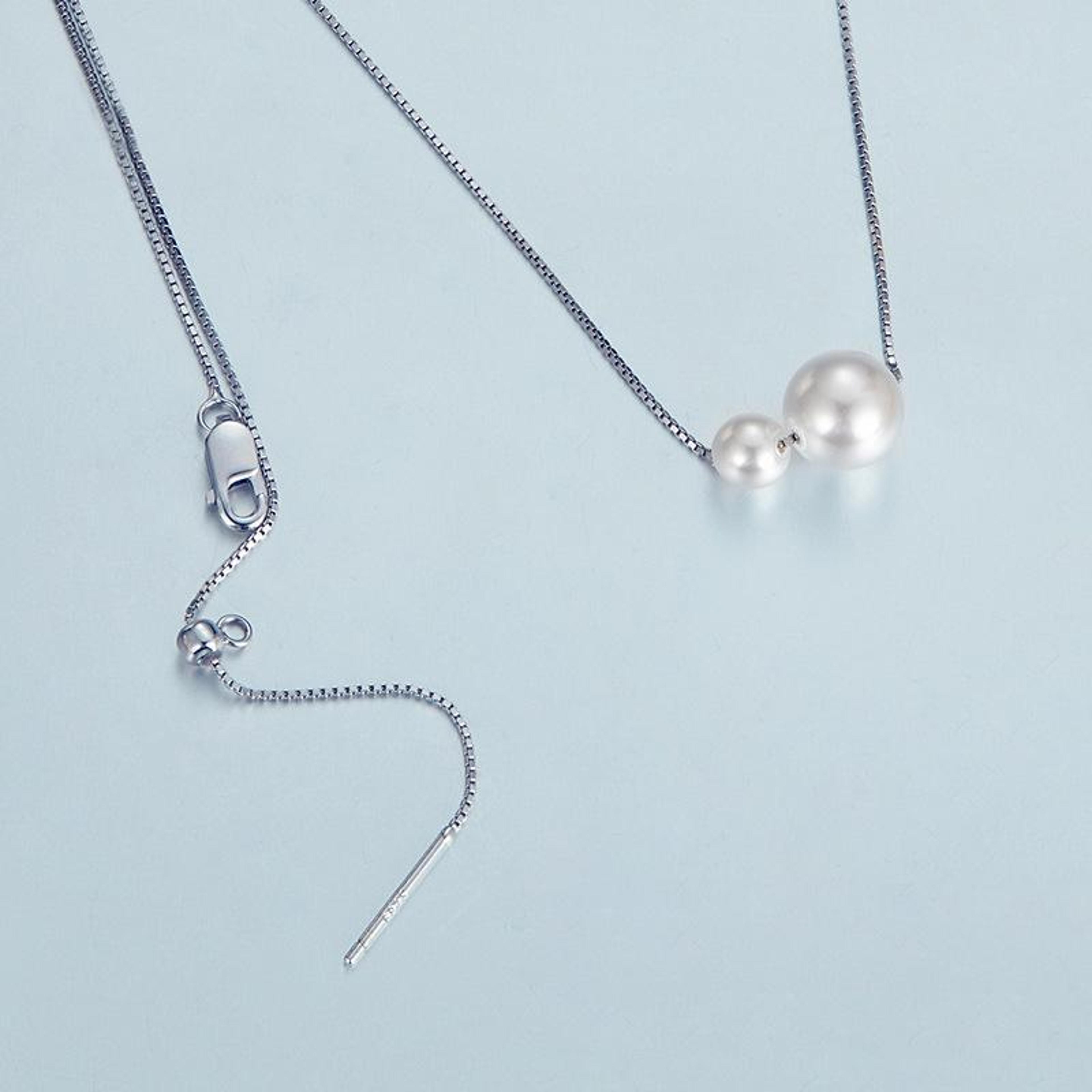 Silver Pearl Necklace PlatinumPlated Adjustable Clavicle Chain 2