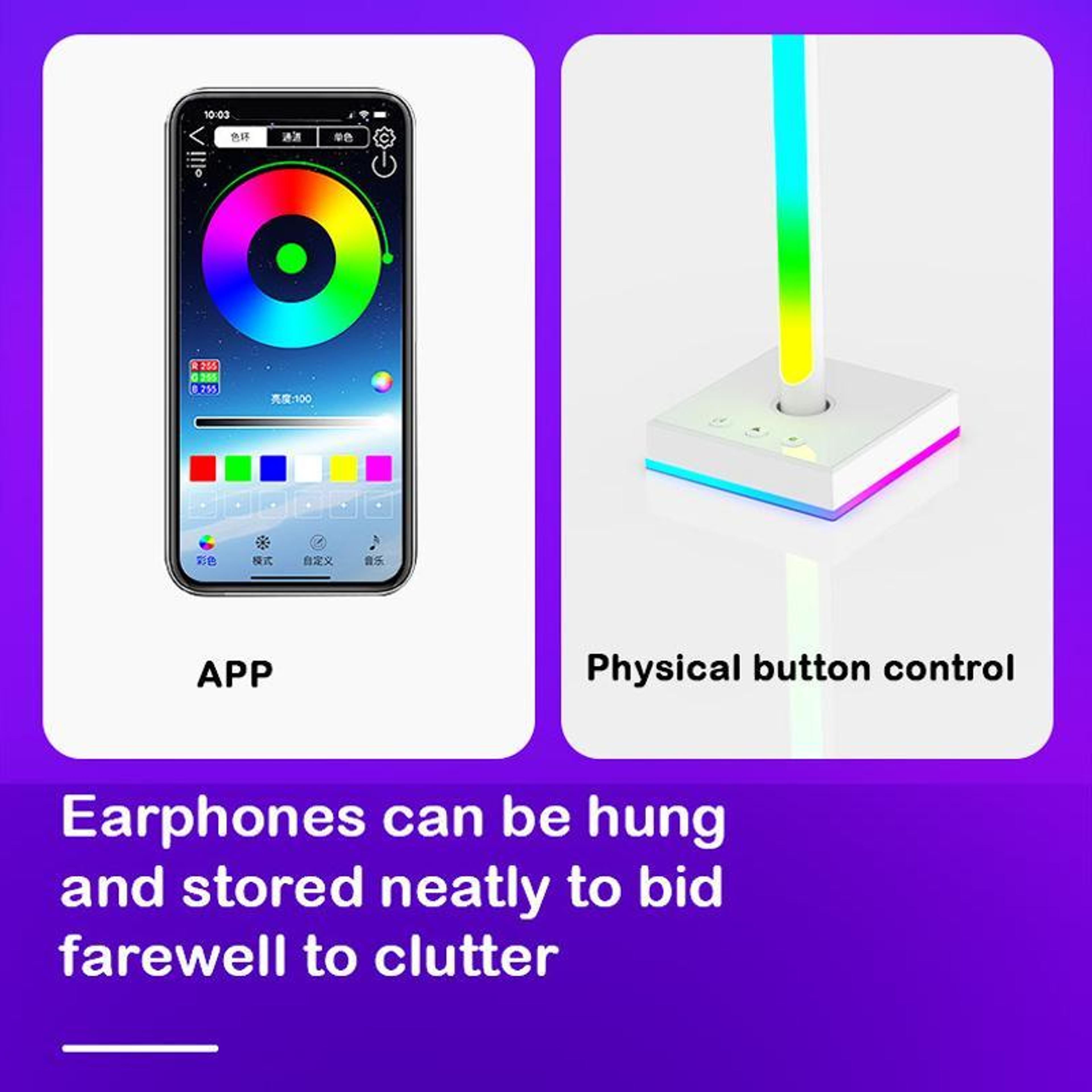 RGB Headphone Stand With Music Sync Ambient Light  Smart Desktop Organizer 9