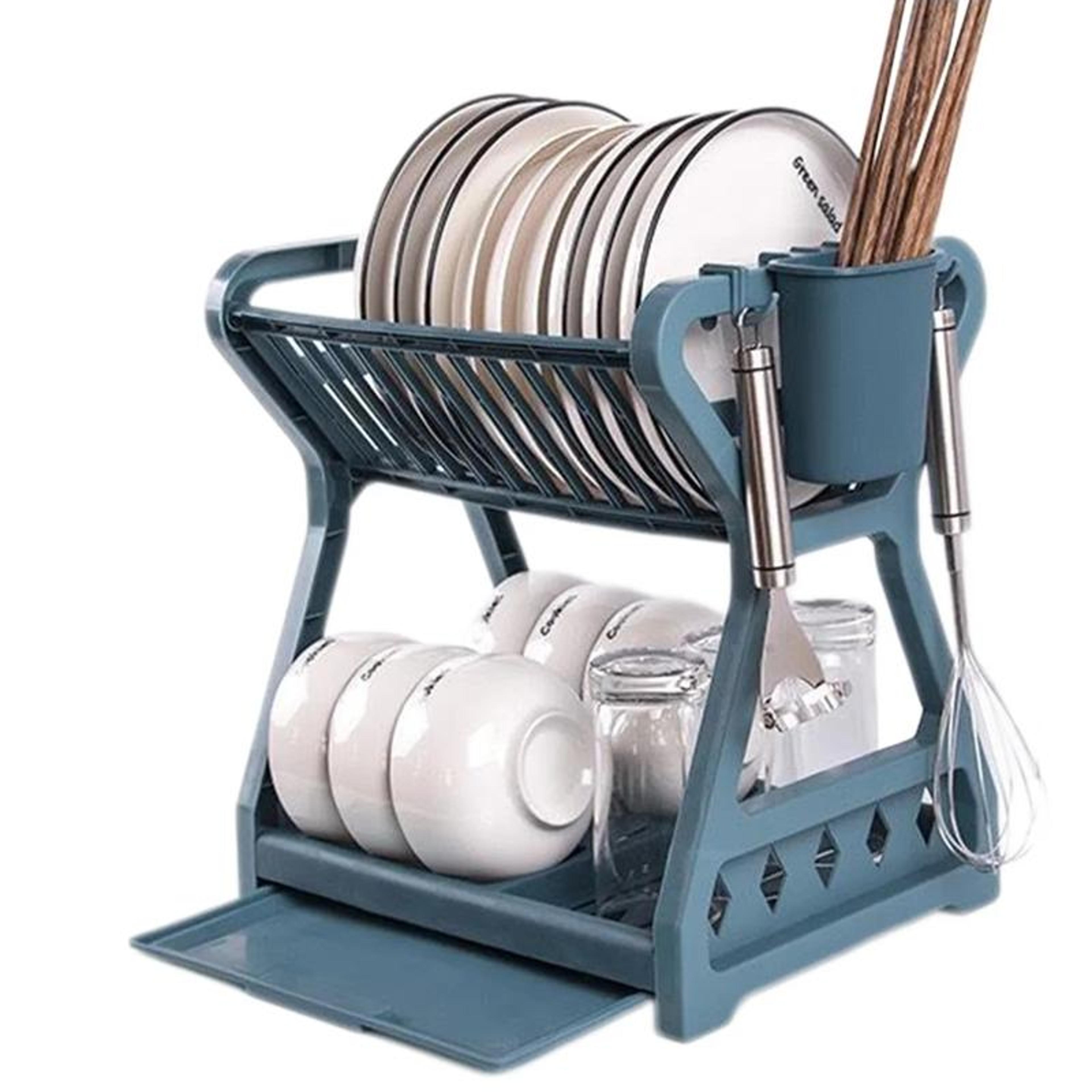 2 Tier Dish Drying Rack With Utensil Holder  Removable Drain Tray 5