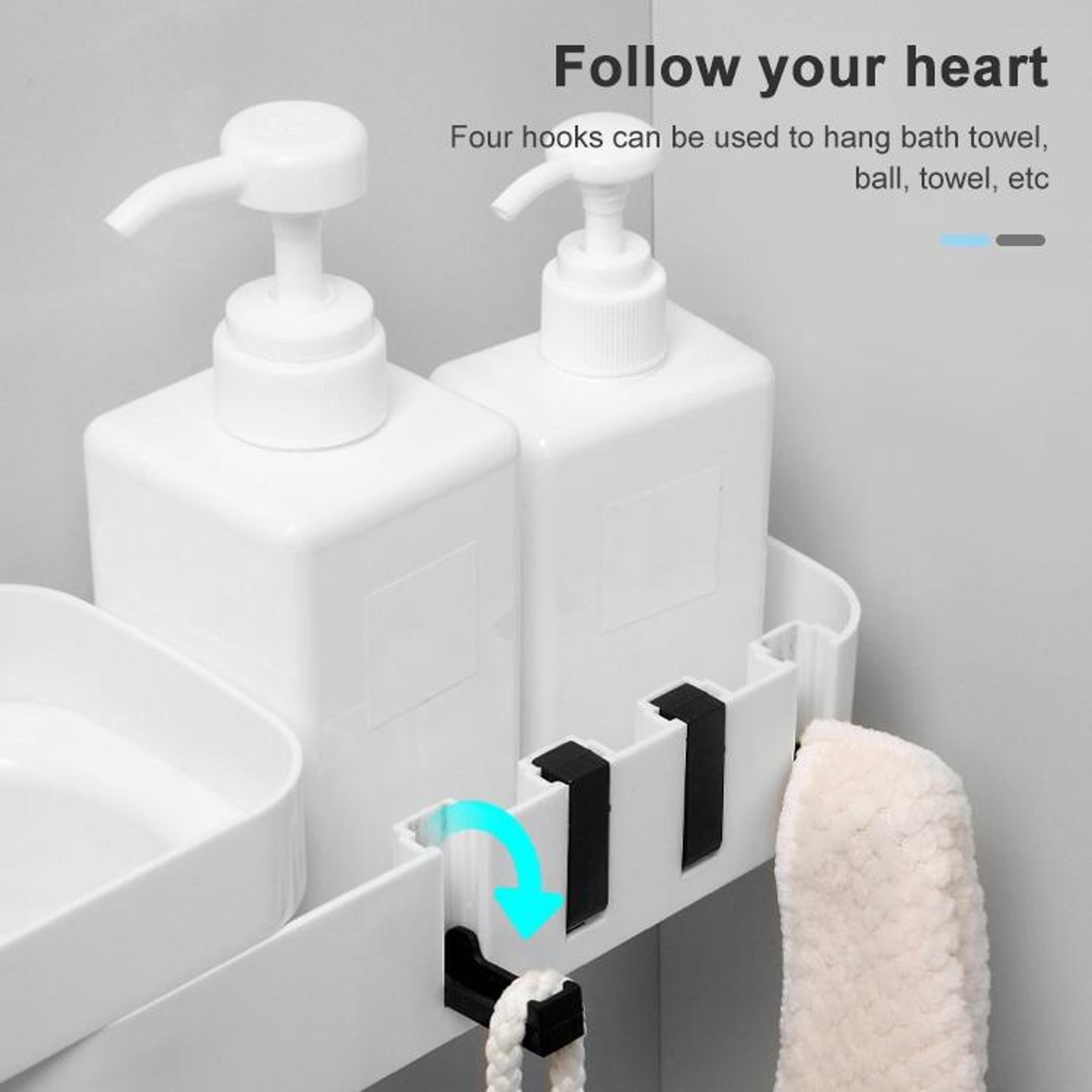 2PCS Rotating Corner Shower Shelf Organizer Set With Hidden Hooks And NoDrill Wall Mount 4