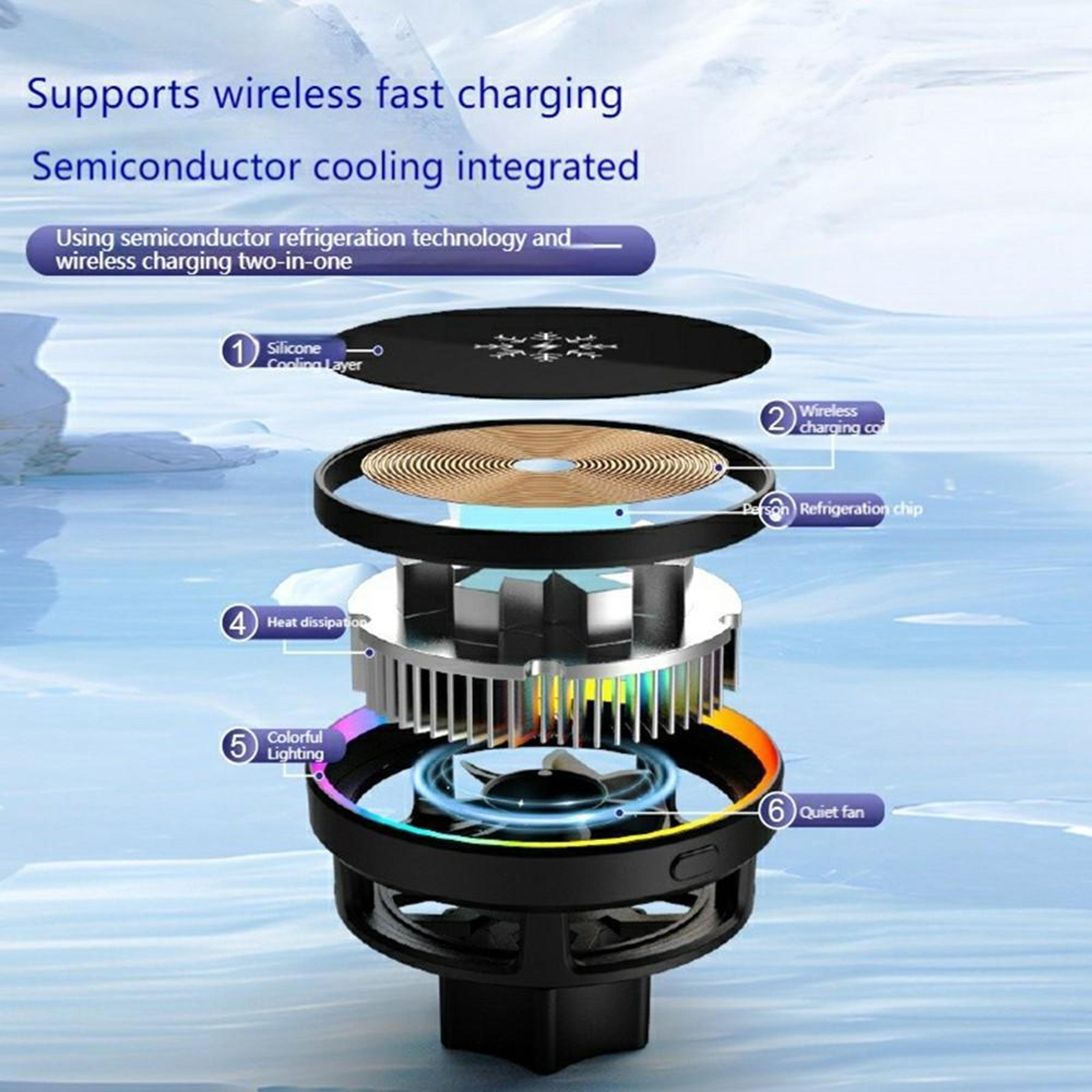 S32 15W Magnetic Wireless Car Charger With Semiconductor Cooling Fast Charging Phone Holder 5