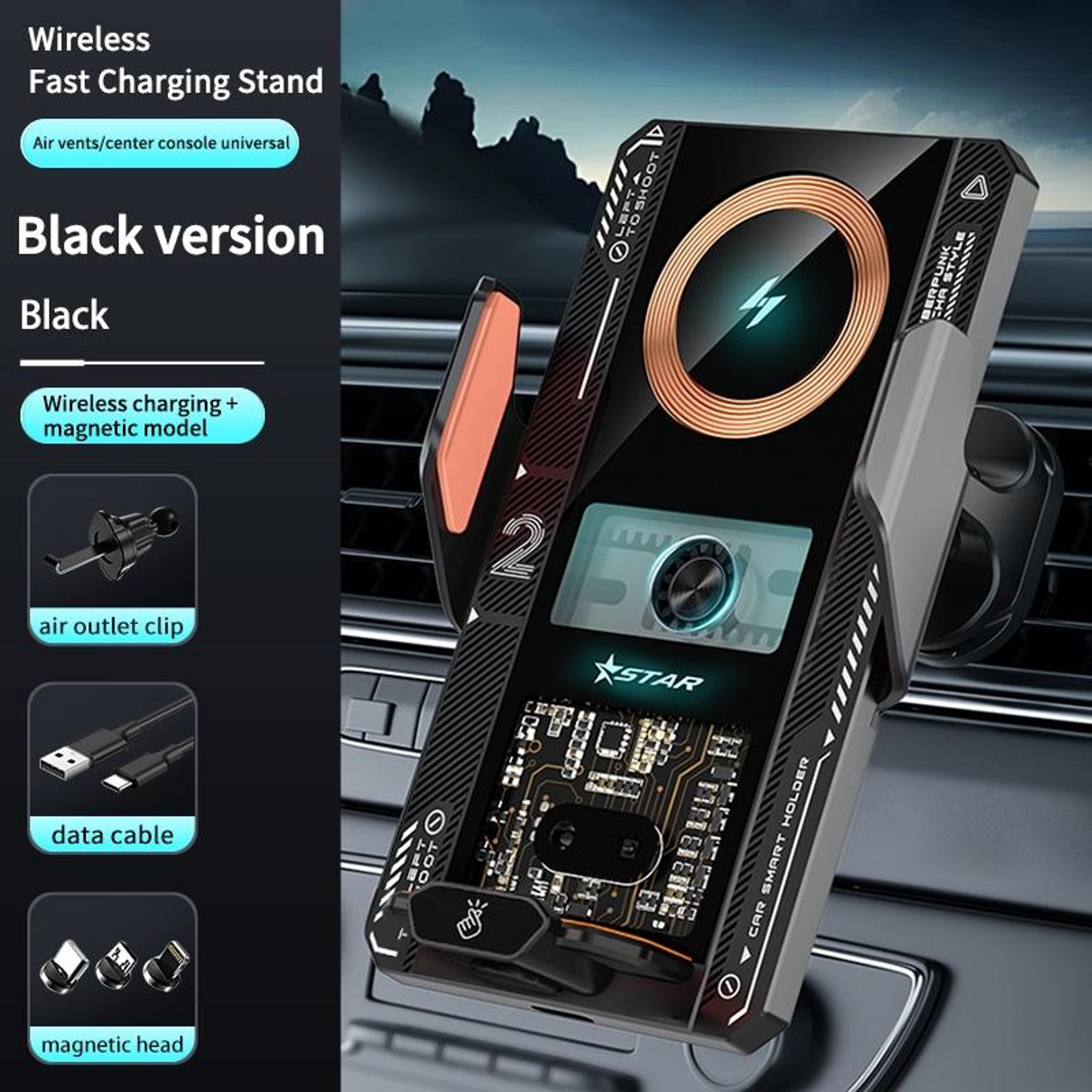 15W Wireless Car Charger Smart Automatic Car Phone Holder With Fast Qi Wireless Charging Black 1