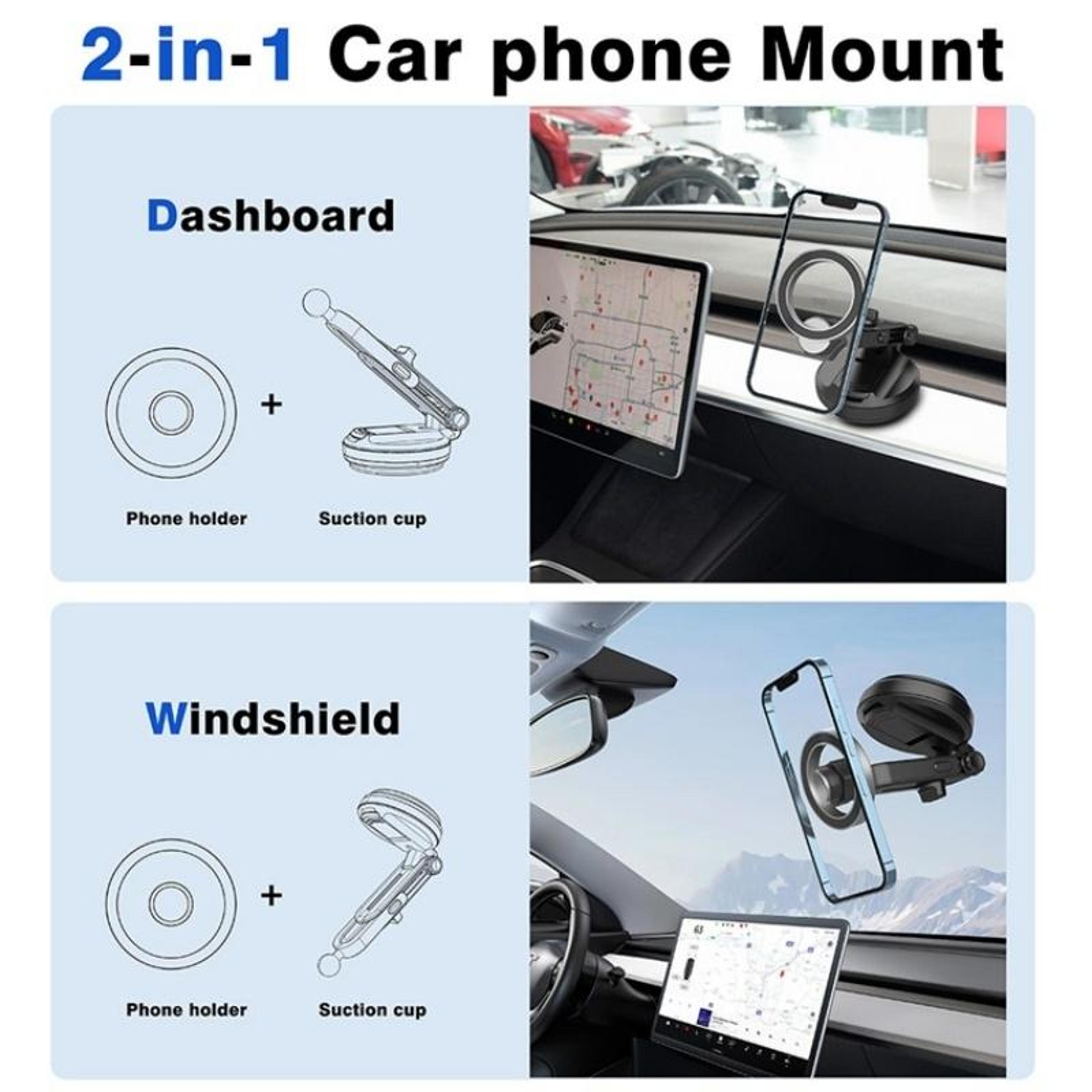 Magnetic Car Phone Holder For Dashboard And Windshield With Strong Suction Cup Mount 1