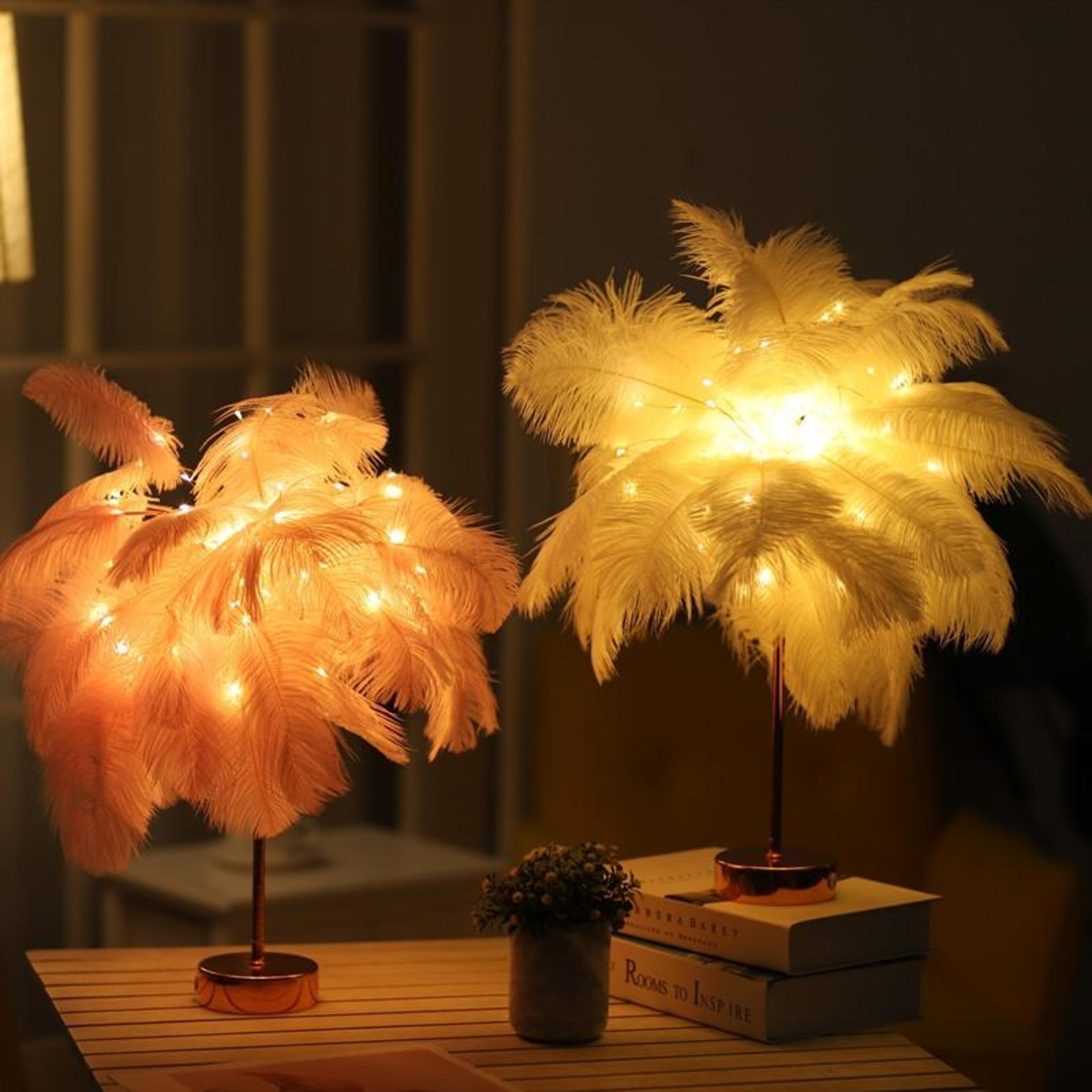 Ostrich Feather Table Lamp LED Feather Night Light Wireless Decorative Bedroom Lamp With Remote Con 0