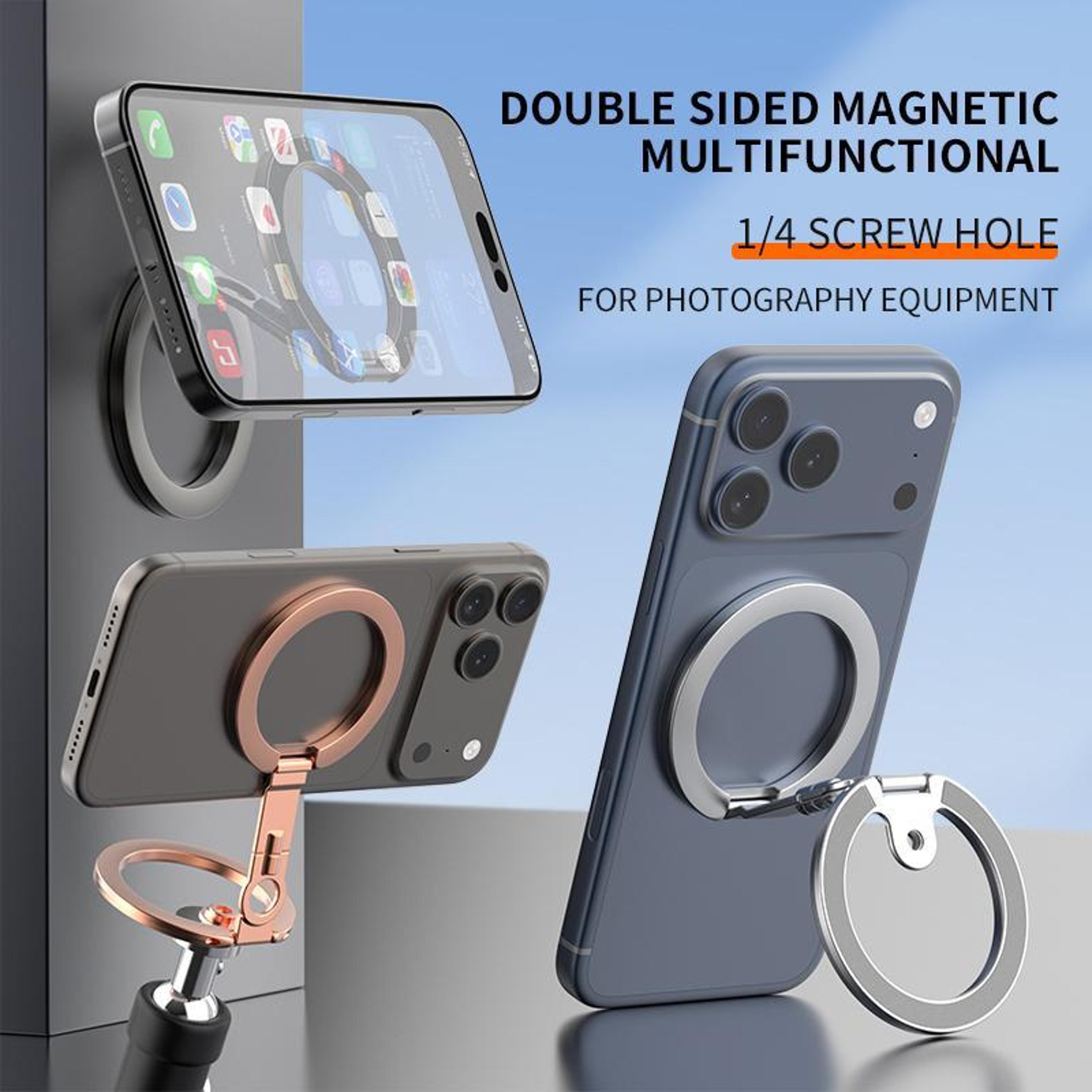 Magnetic Phone Holder With 360 Rotating Foldable Ring Stand Double Sided MagSafe Compatible Grip 3