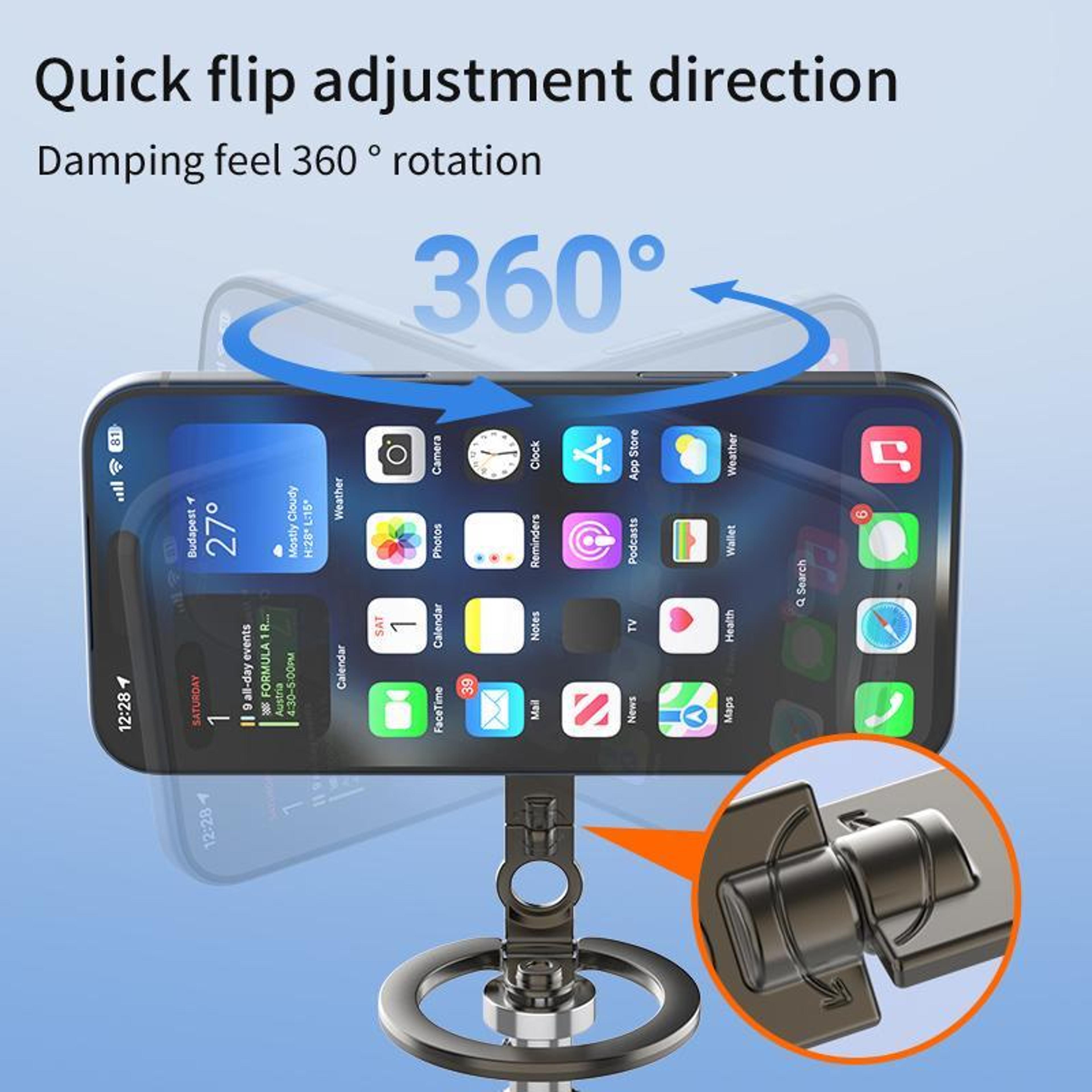 Magnetic Phone Holder With 360 Rotating Foldable Ring Stand Double Sided MagSafe Compatible Grip 7