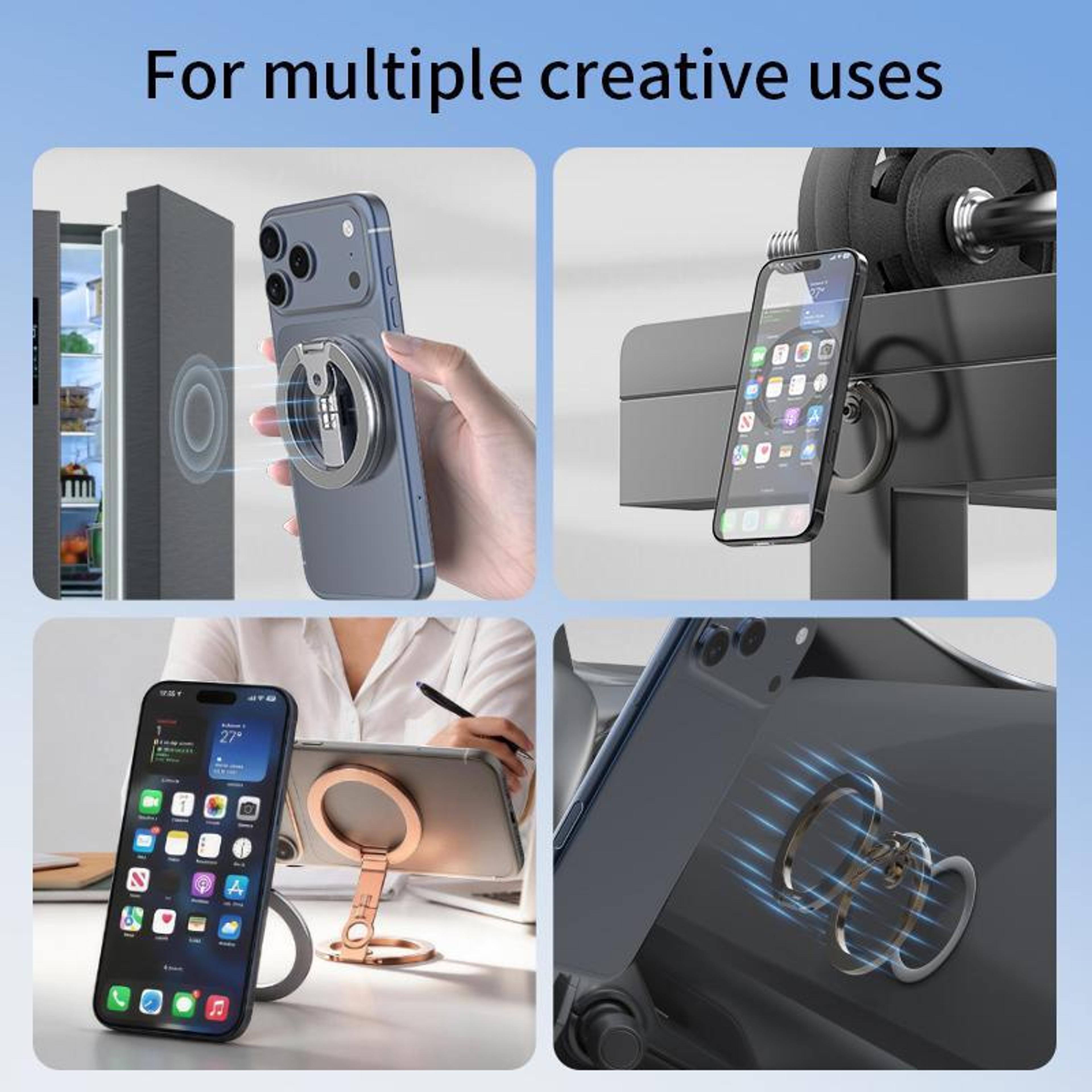 Magnetic Phone Holder With 360 Rotating Foldable Ring Stand Double Sided MagSafe Compatible Grip 8
