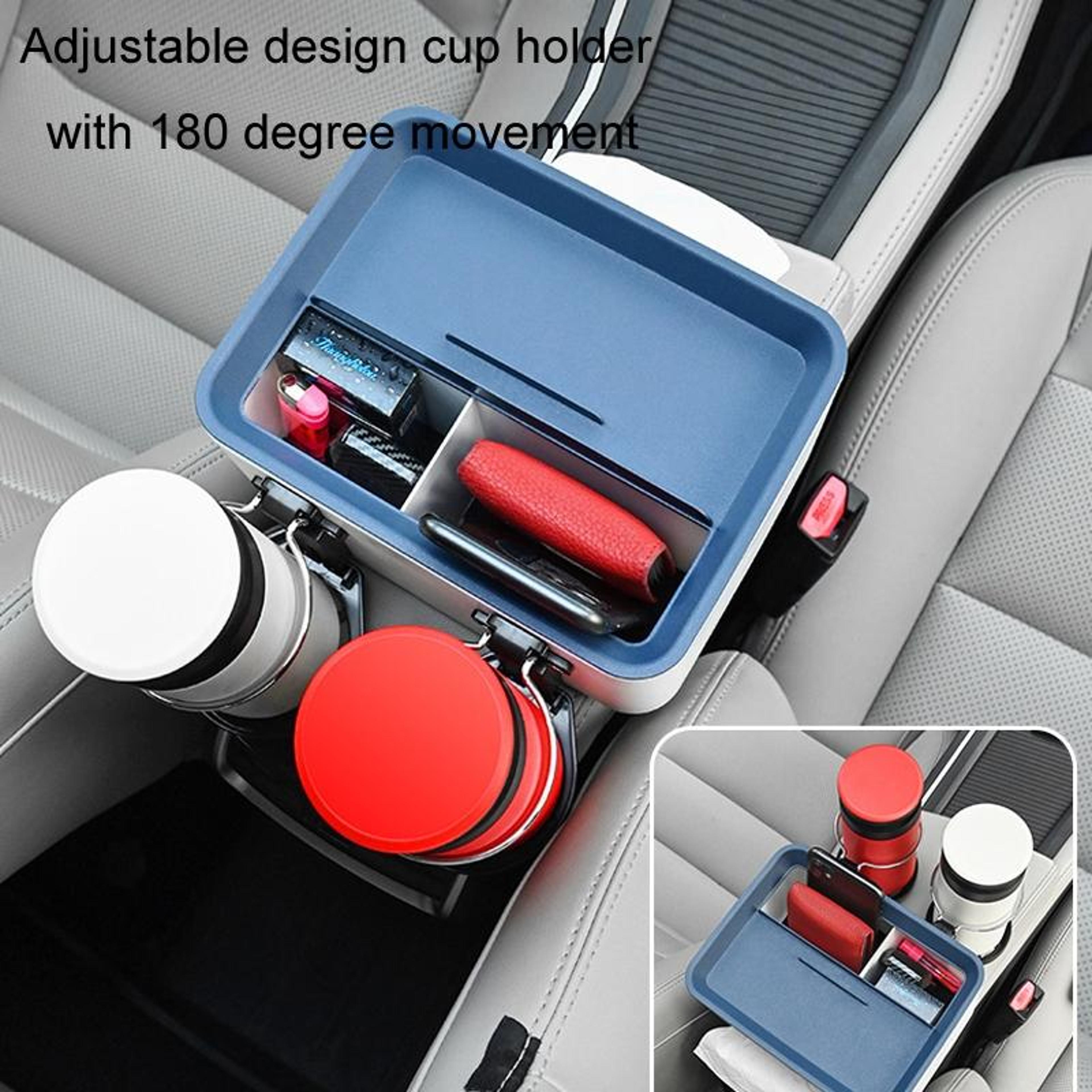 Universal Car Armrest Organizer With Foldable Cup Holders Car Storage Box And Tissue Holder 7