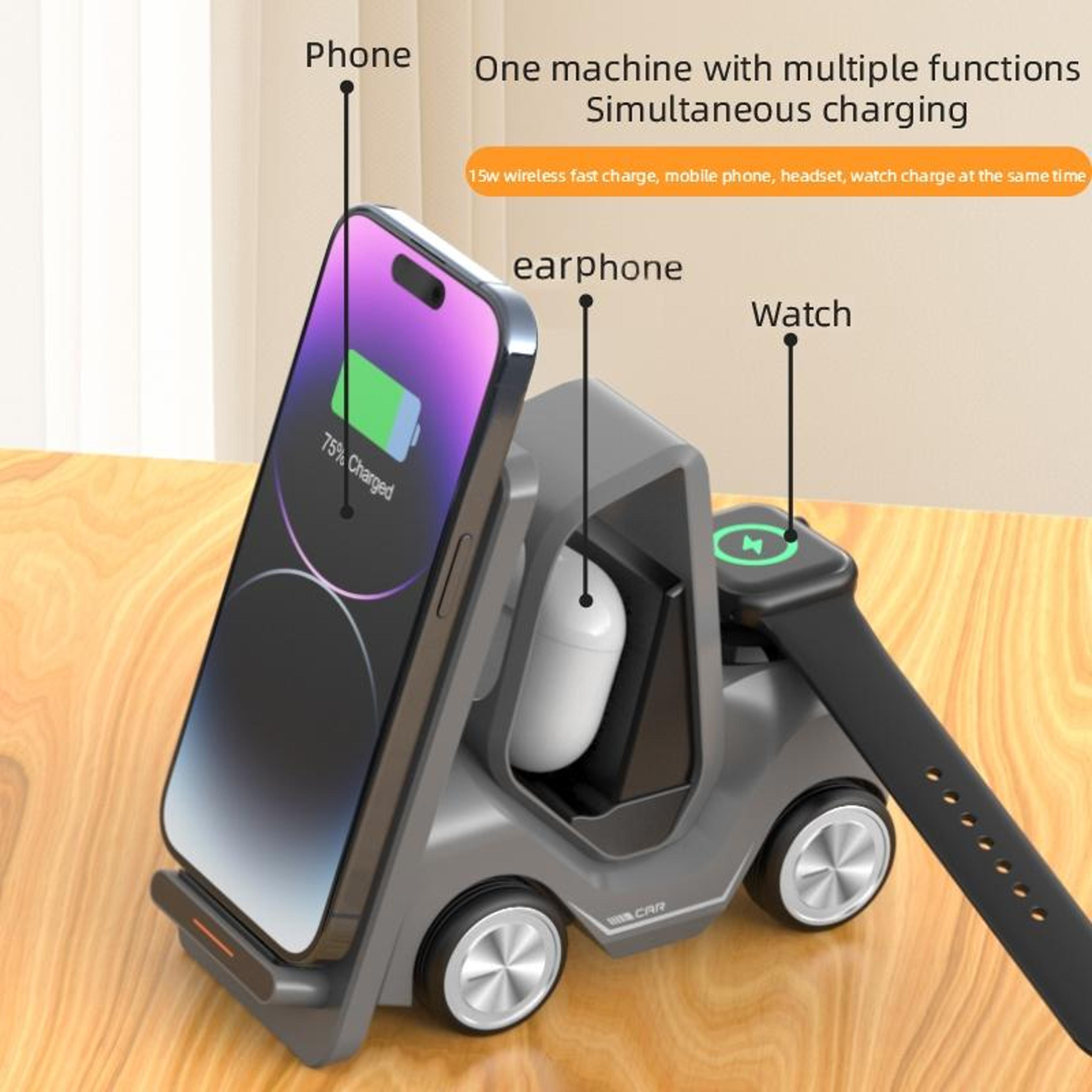 15W Wireless Charging Station Forklift Desktop 3 In 1 Wireless Charger With LED Ambient Light 8