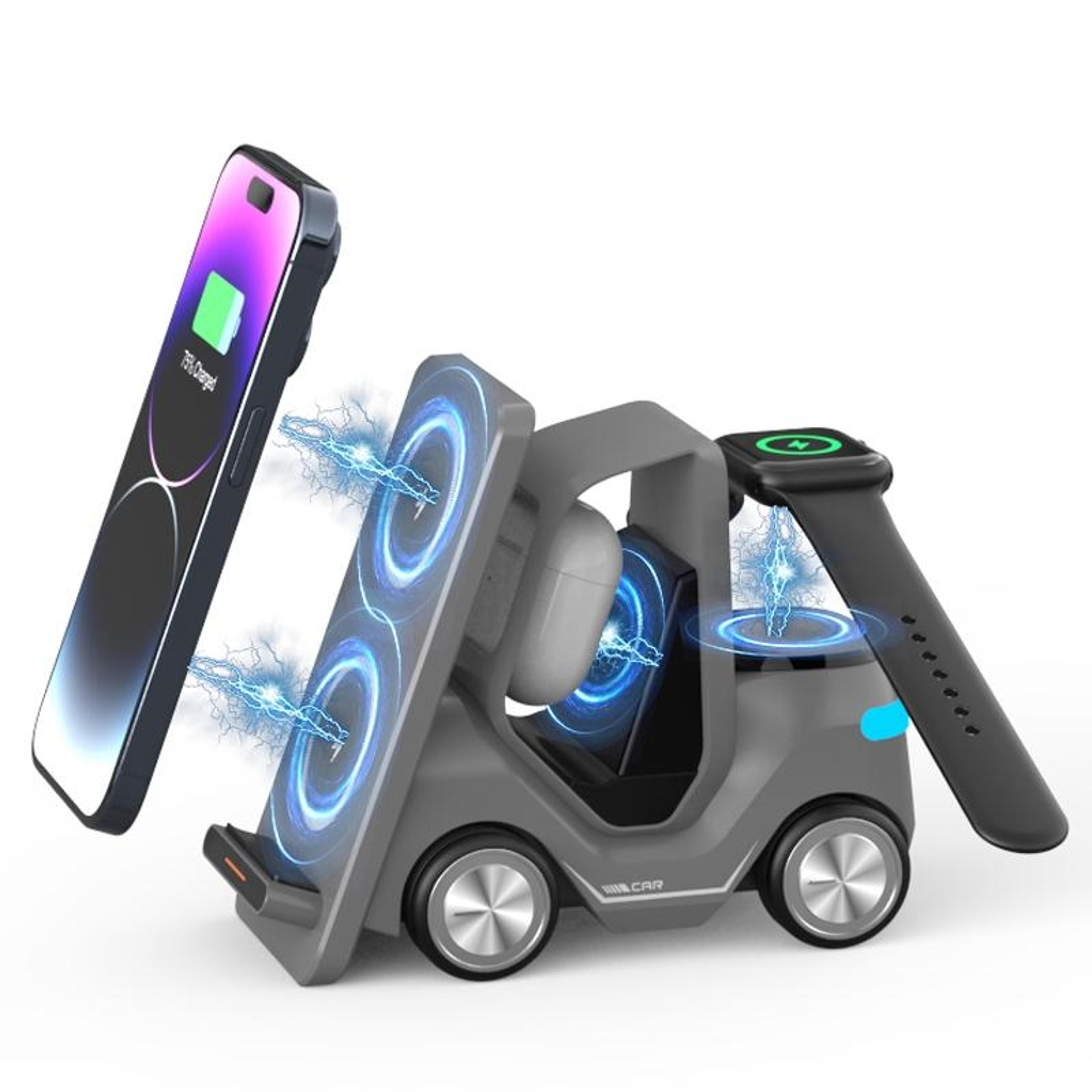 15W Wireless Charging Station Forklift Desktop 3 In 1 Wireless Charger With LED Ambient Light 3