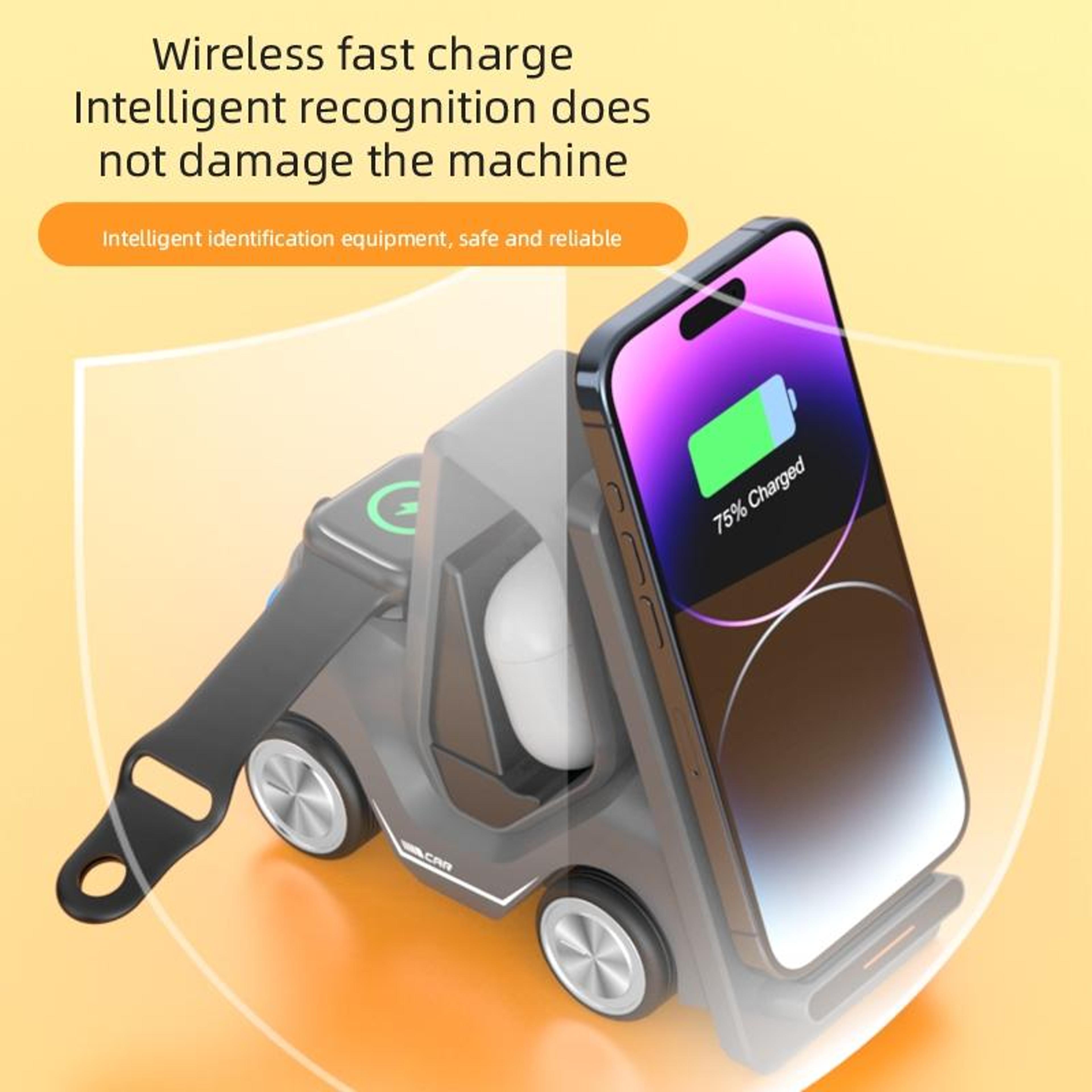 15W Wireless Charging Station Forklift Desktop 3 In 1 Wireless Charger With LED Ambient Light 7