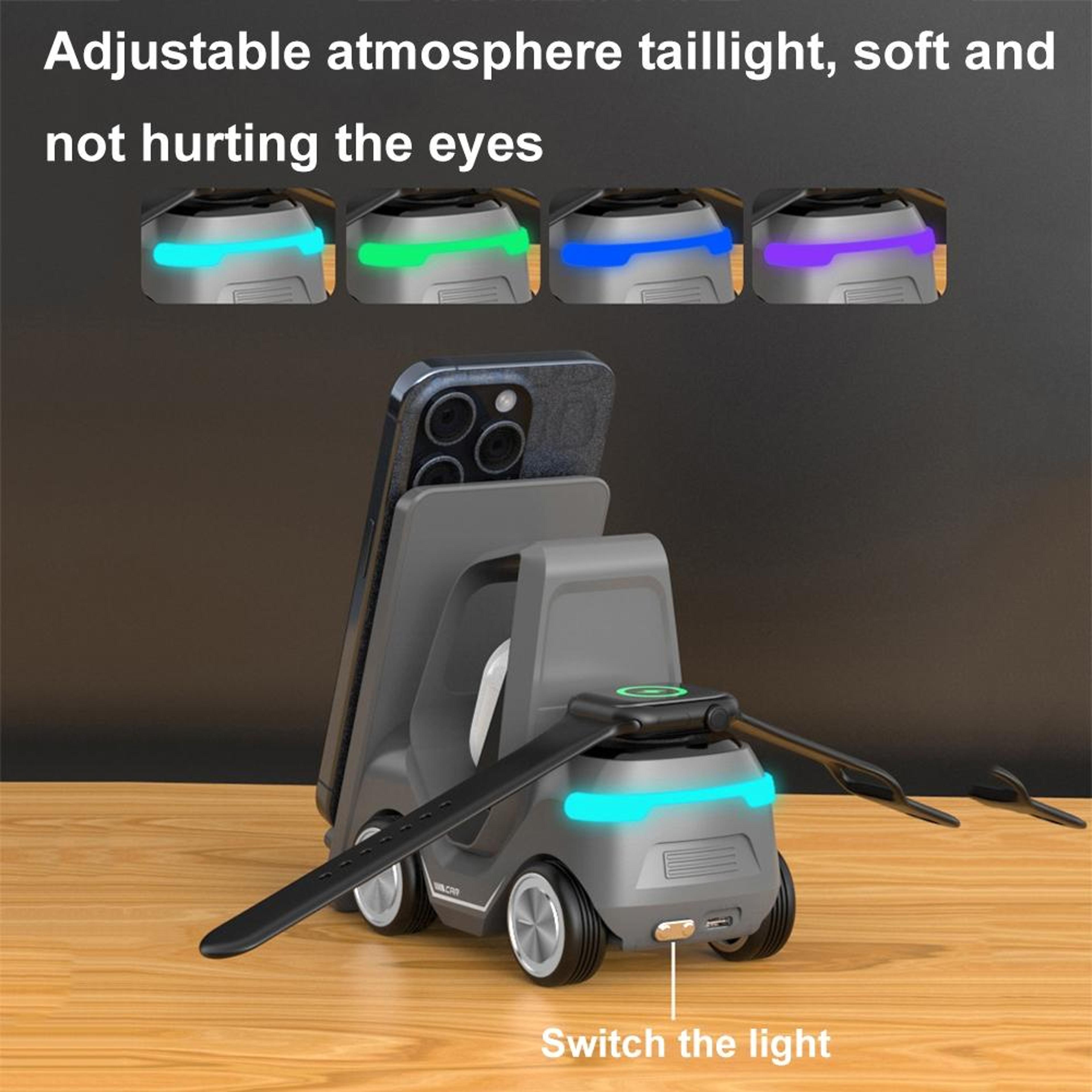 15W Wireless Charging Station Forklift Desktop 3 In 1 Wireless Charger With LED Ambient Light 10