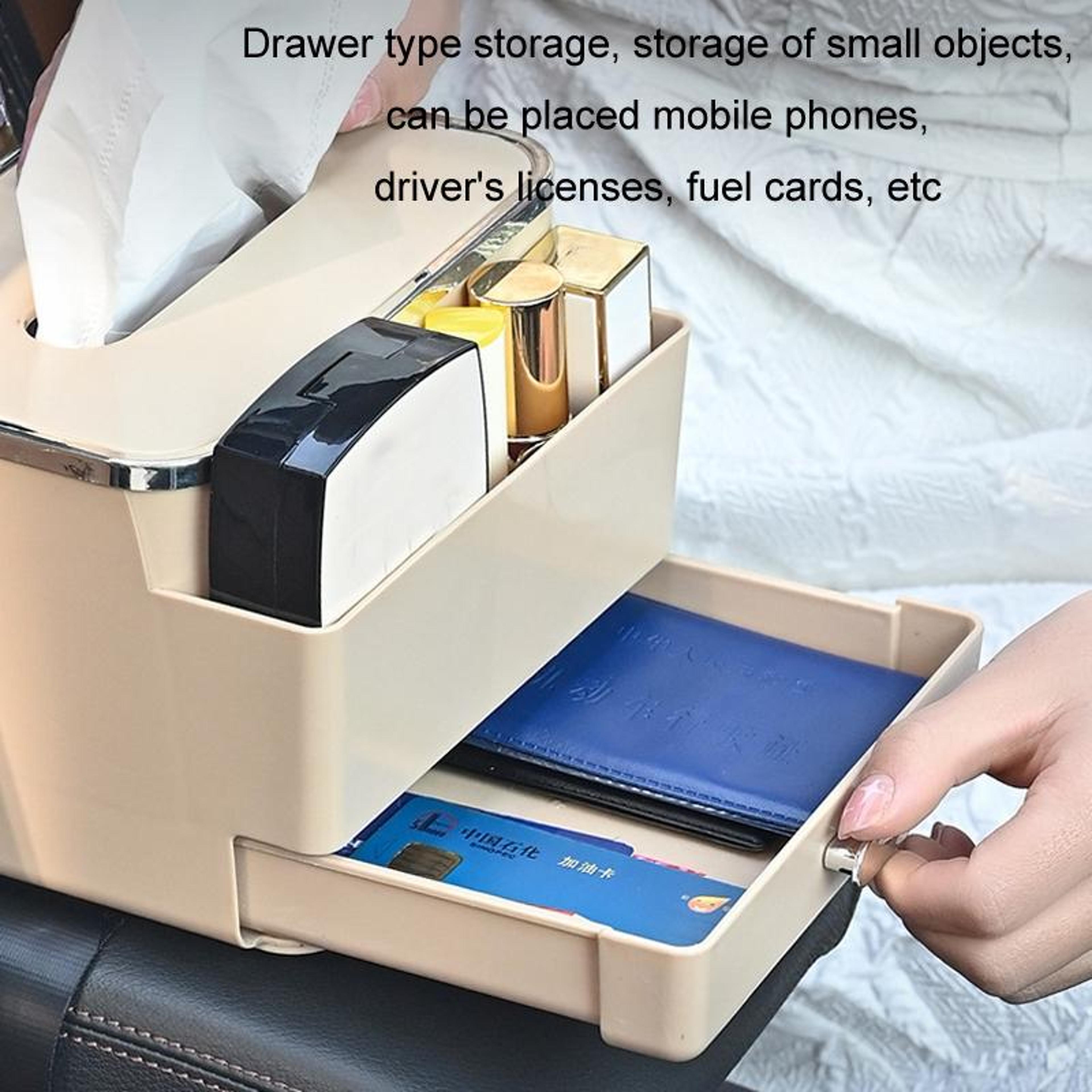 Multifunction Car Tissue Holder And Car Armrest Organizer Storage Box With Drawer 3