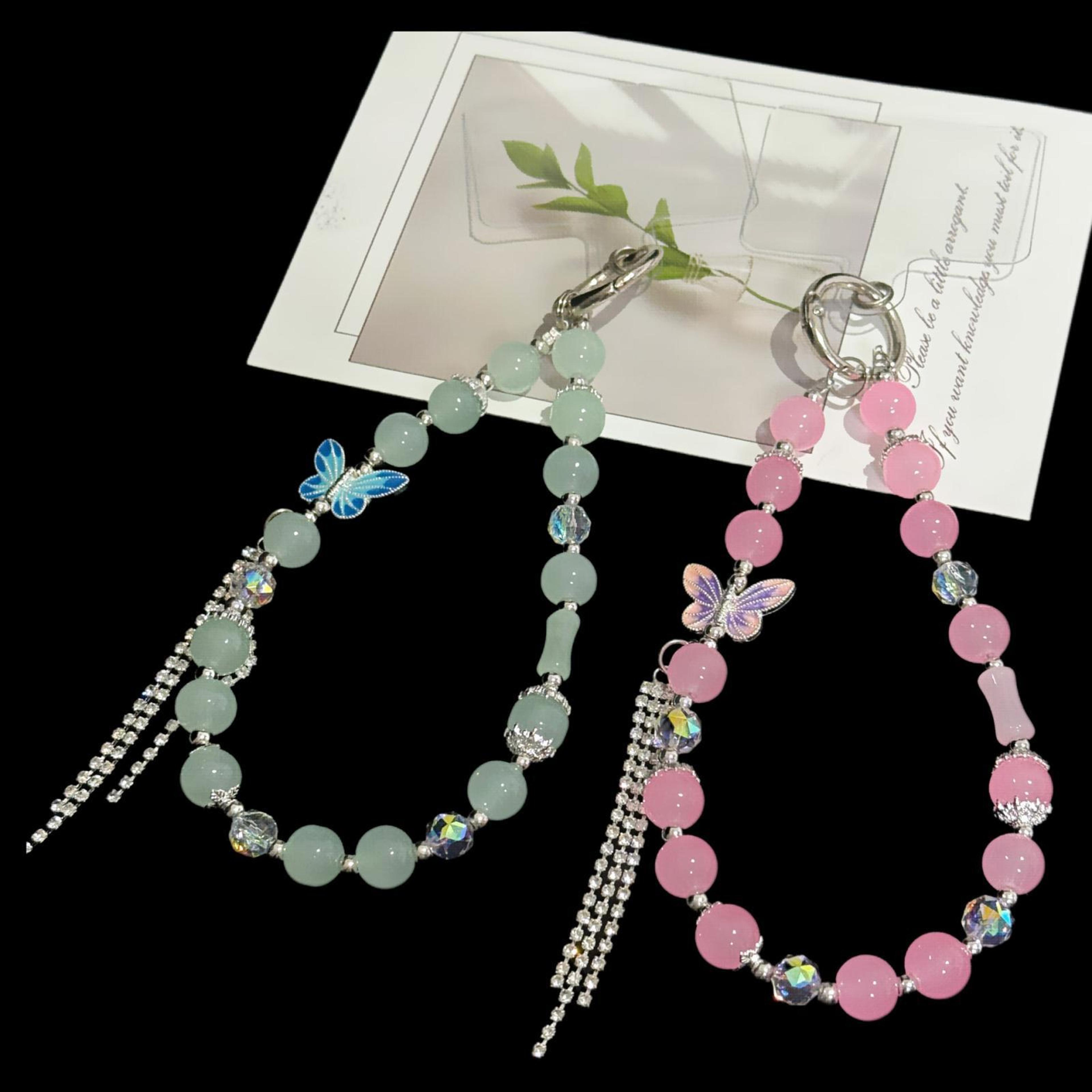 Pearl Butterfly Phone Wrist Strap Anti Lost Phone Charm Lanyard With Crystal Accents 2