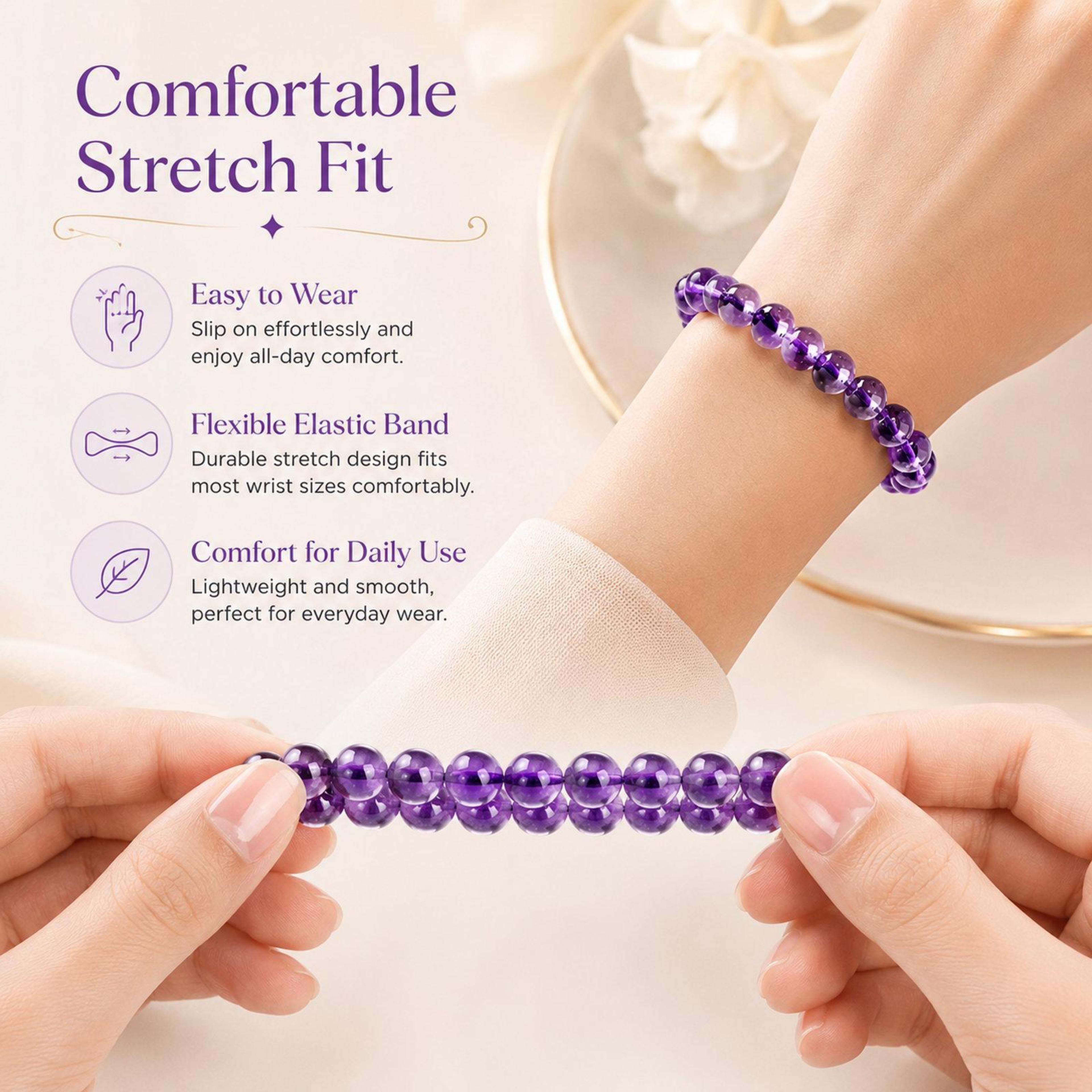 Natural Amethyst Bracelet Crystal Healing Stretch Purple Gemstone Bracelet For Meditation And Mindf 2